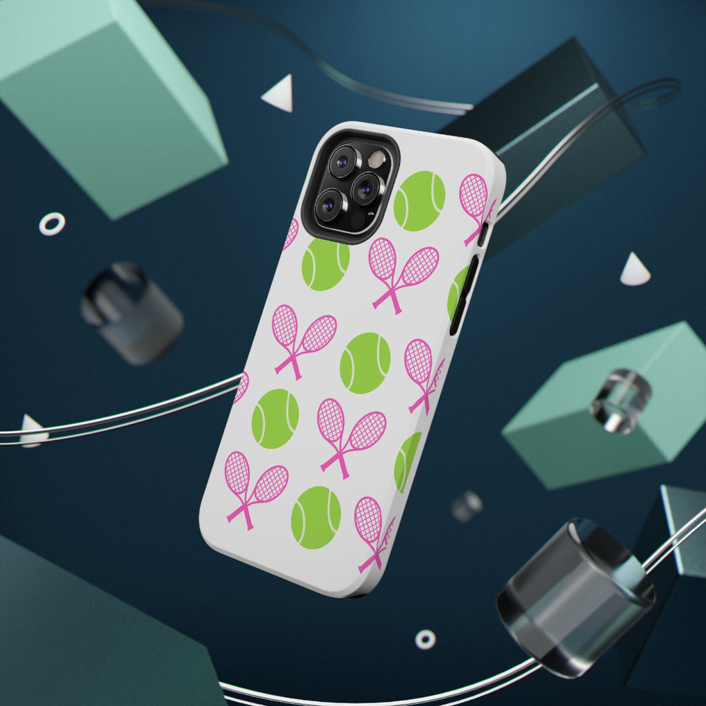 Tennis Pattern Impact-Resistant Phone Case — Pink Rackets & Green Balls