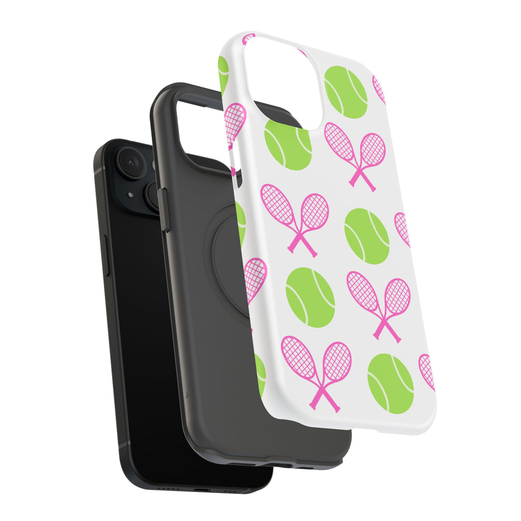 Tennis Pattern Impact-Resistant Phone Case — Pink Rackets & Green Balls