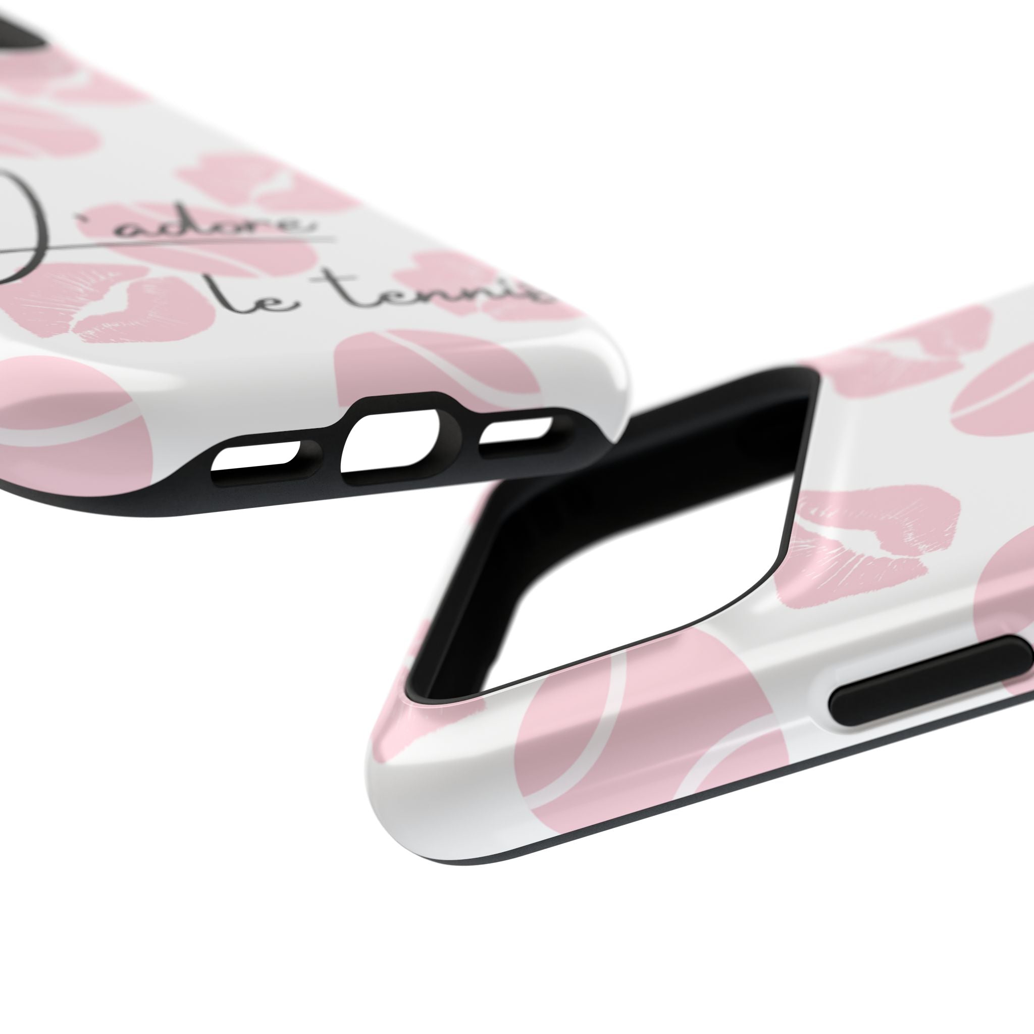 Impact-Resistant Phone Case - 'J'adore le tennis', pink tennis balls/lips