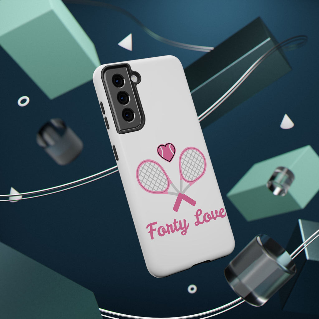 Tennis Impact‑Resistant Phone Case — 'Forty Love', pink/white