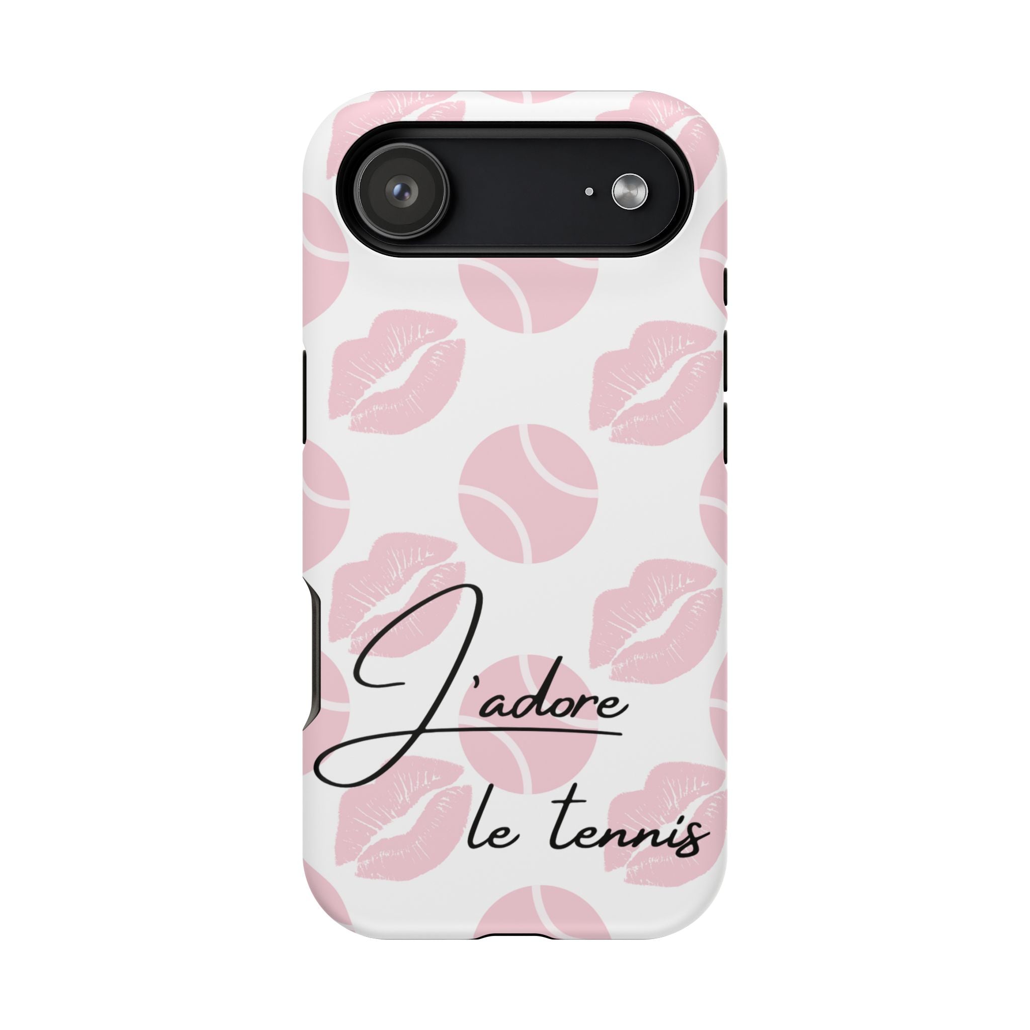 Impact-Resistant Phone Case - 'J'adore le tennis', pink tennis balls/lips