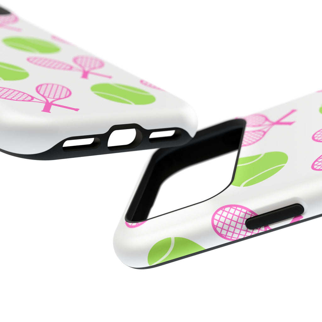 Tennis Pattern Impact-Resistant Phone Case — Pink Rackets & Green Balls