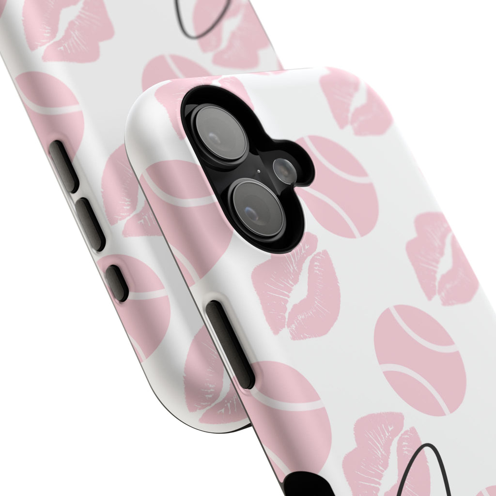 Impact-Resistant Phone Case - 'J'adore le tennis', pink tennis balls/lips
