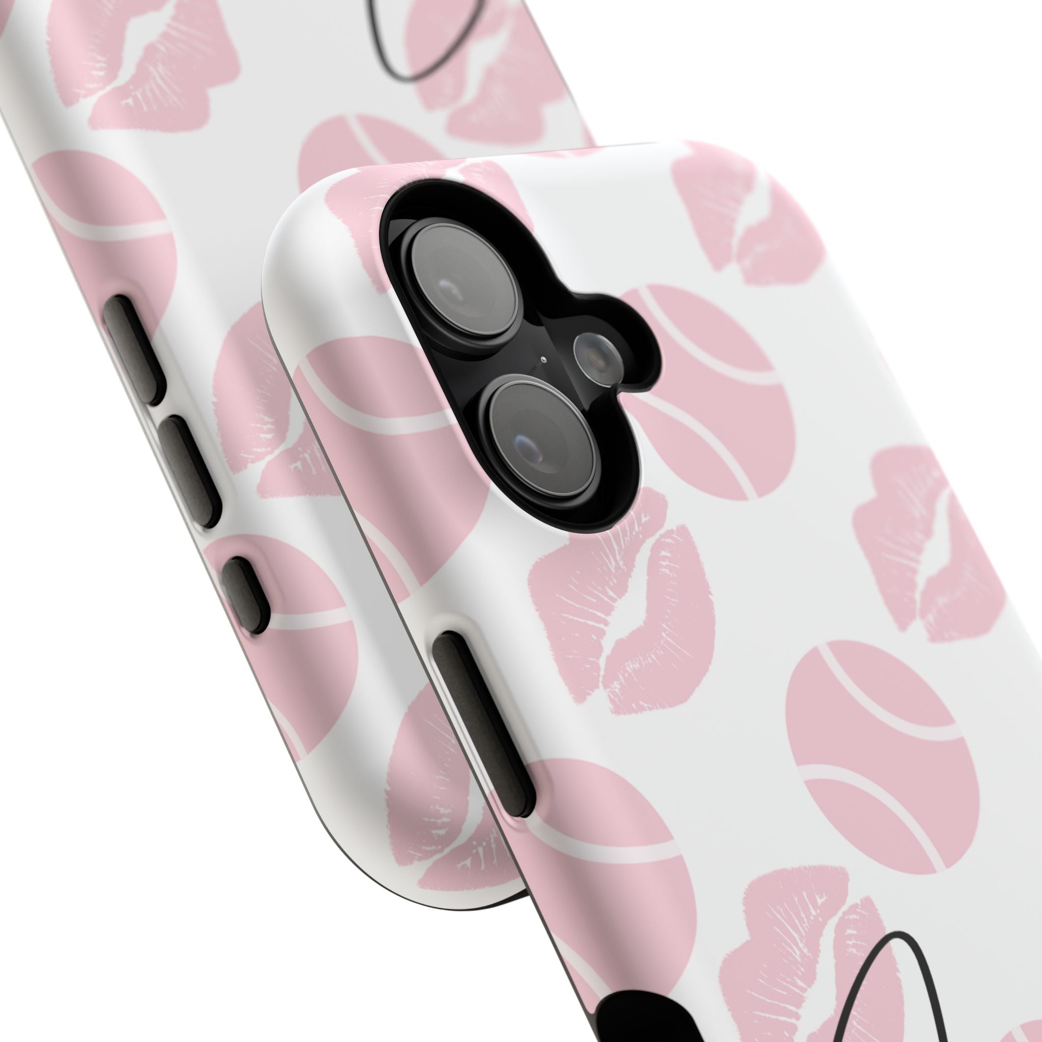 Impact-Resistant Phone Case - 'J'adore le tennis', pink tennis balls/lips