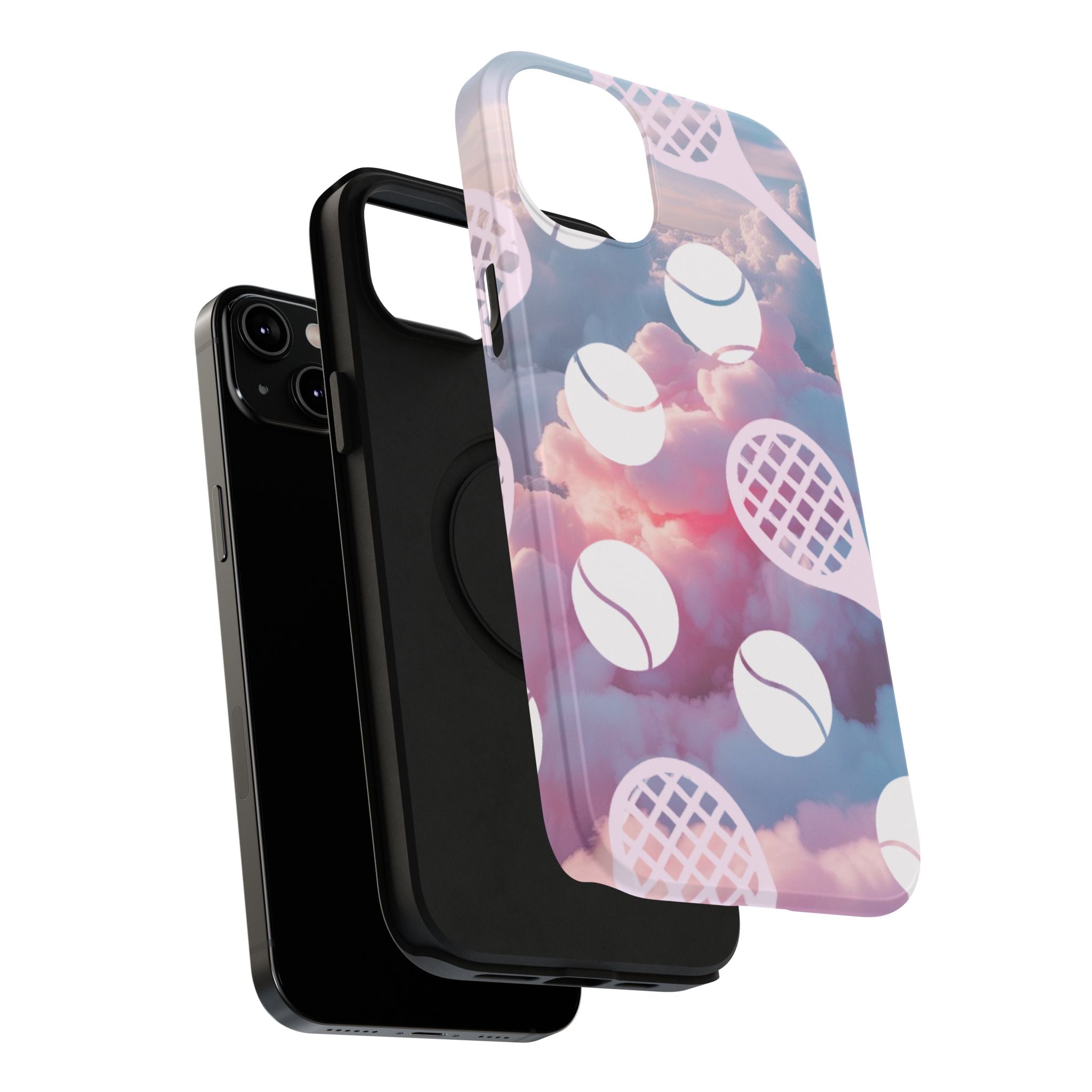 Tennis Impact-Resistant Phone Case — Tennis Rackets & Balls on Cloudscape