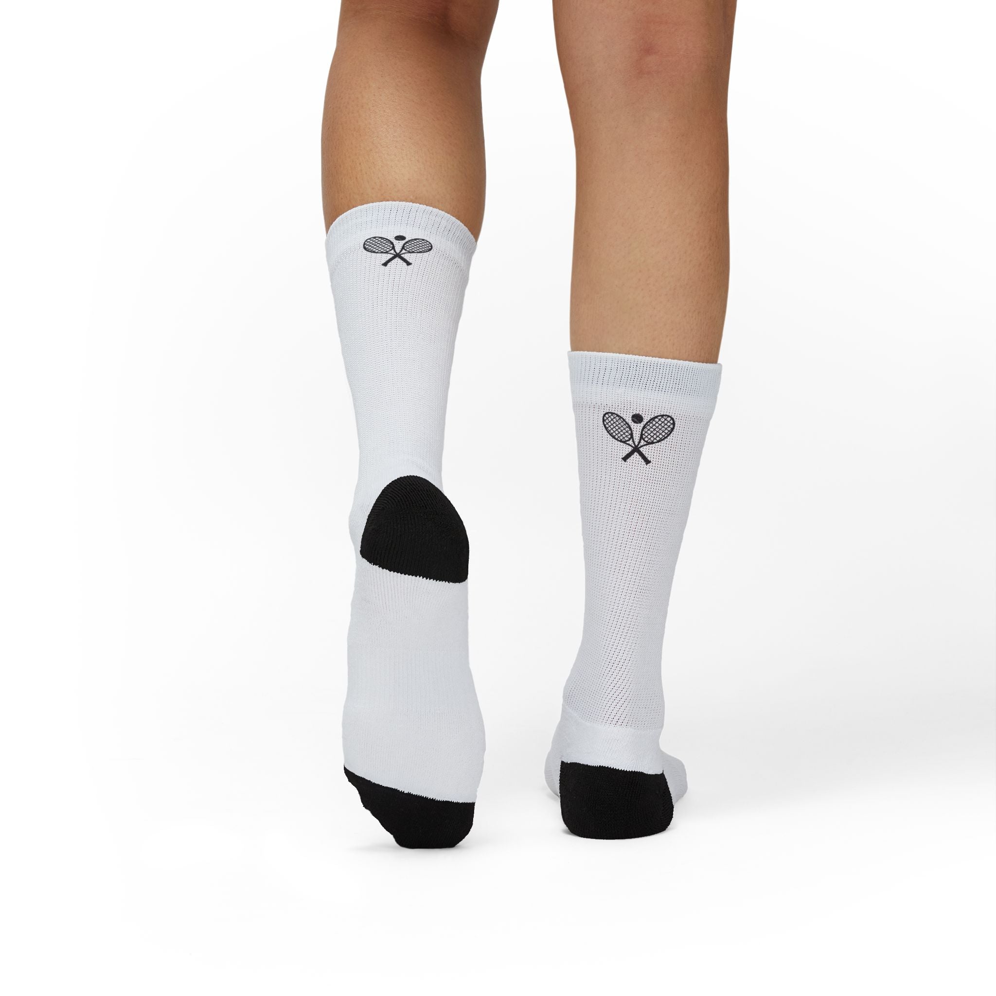 Men's Crew Socks — Custom, Black Tennis Racket/Ball Athletic Socks
