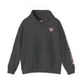 Women's Hoodie sweatshirt — "J'adore le tennis" Tennis Ball Sleeve Design (bubblegum pink)