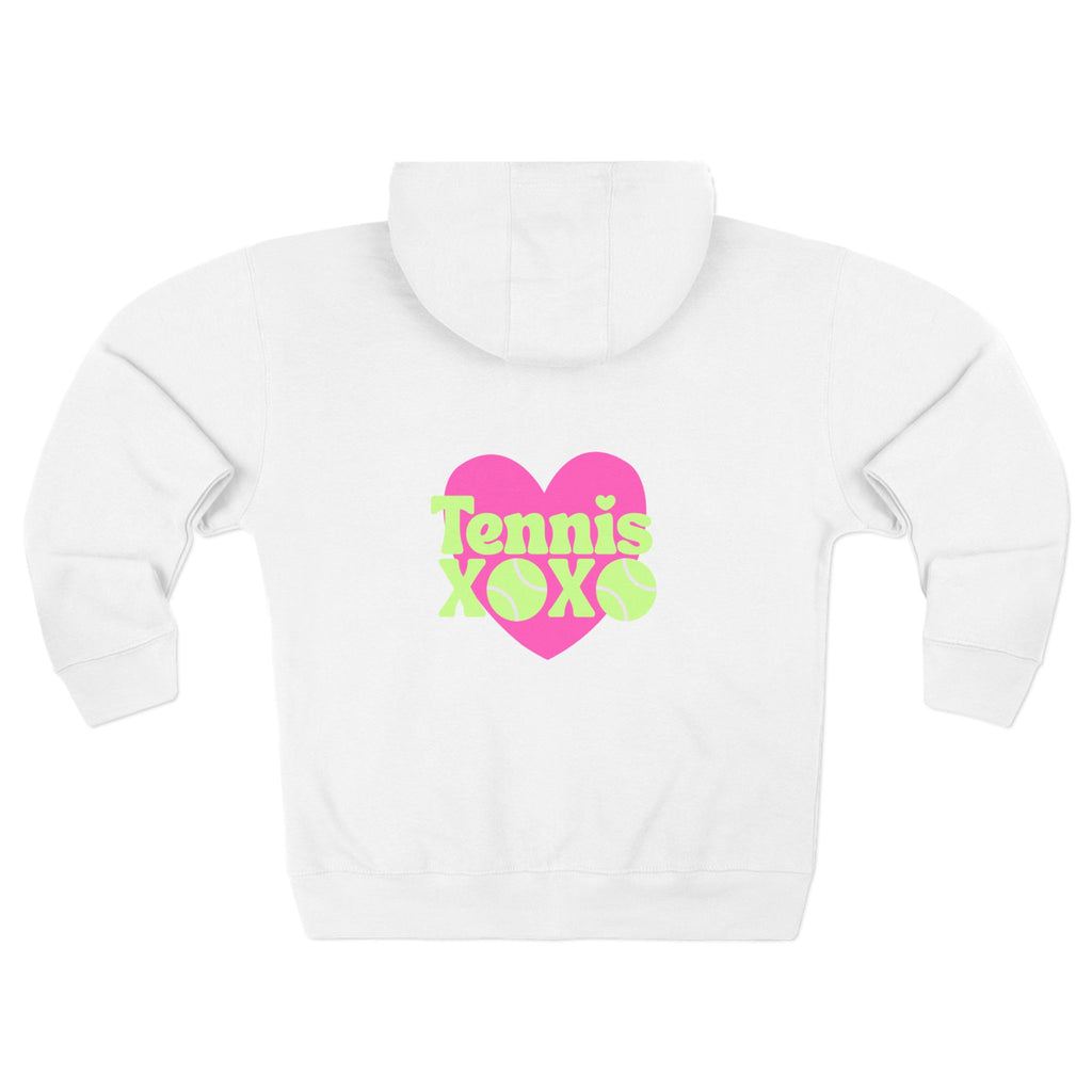 Women's Zip Hoodie — Neon Pink Heart 'XOXO' Tennis Graphic Hoodie