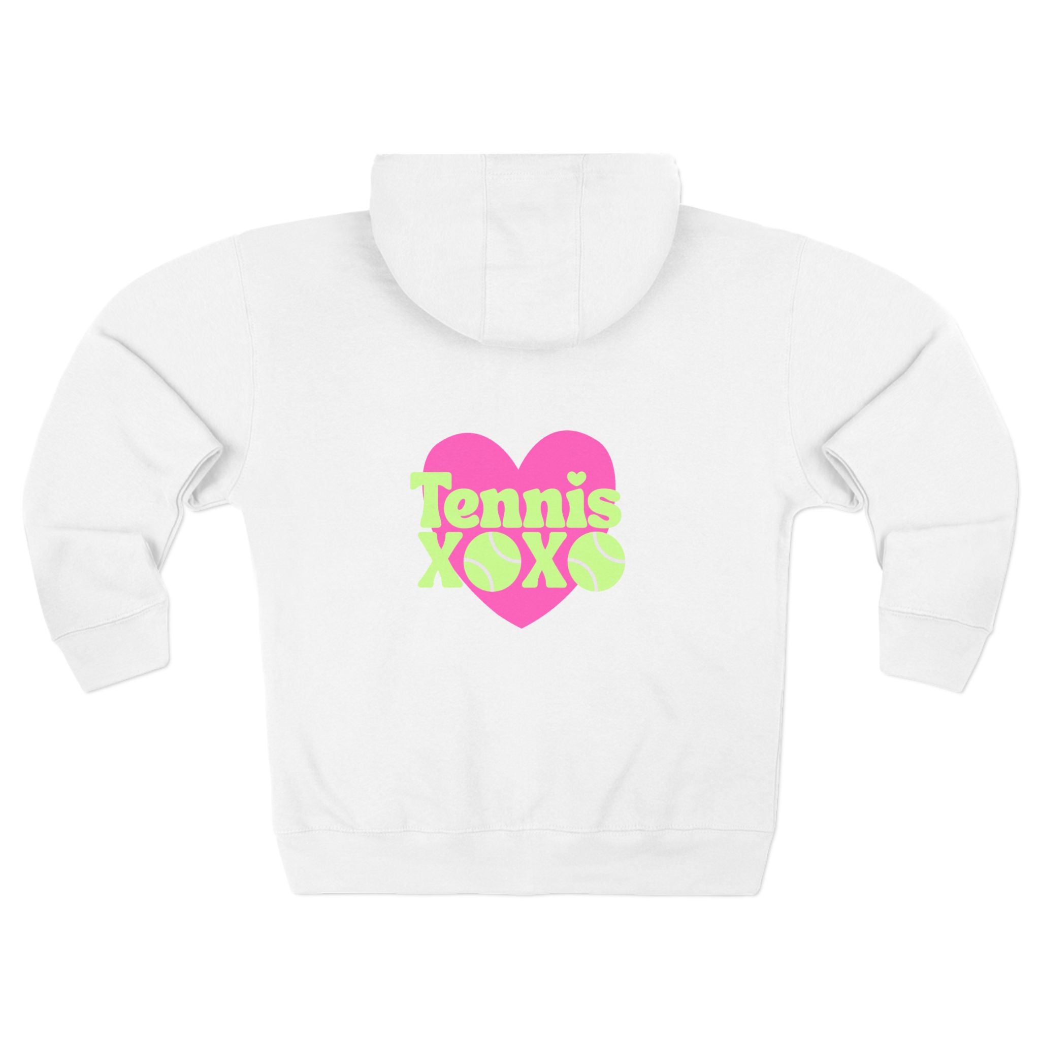 Women's Zip Hoodie — Neon Pink Heart 'XOXO' Tennis Graphic Hoodie