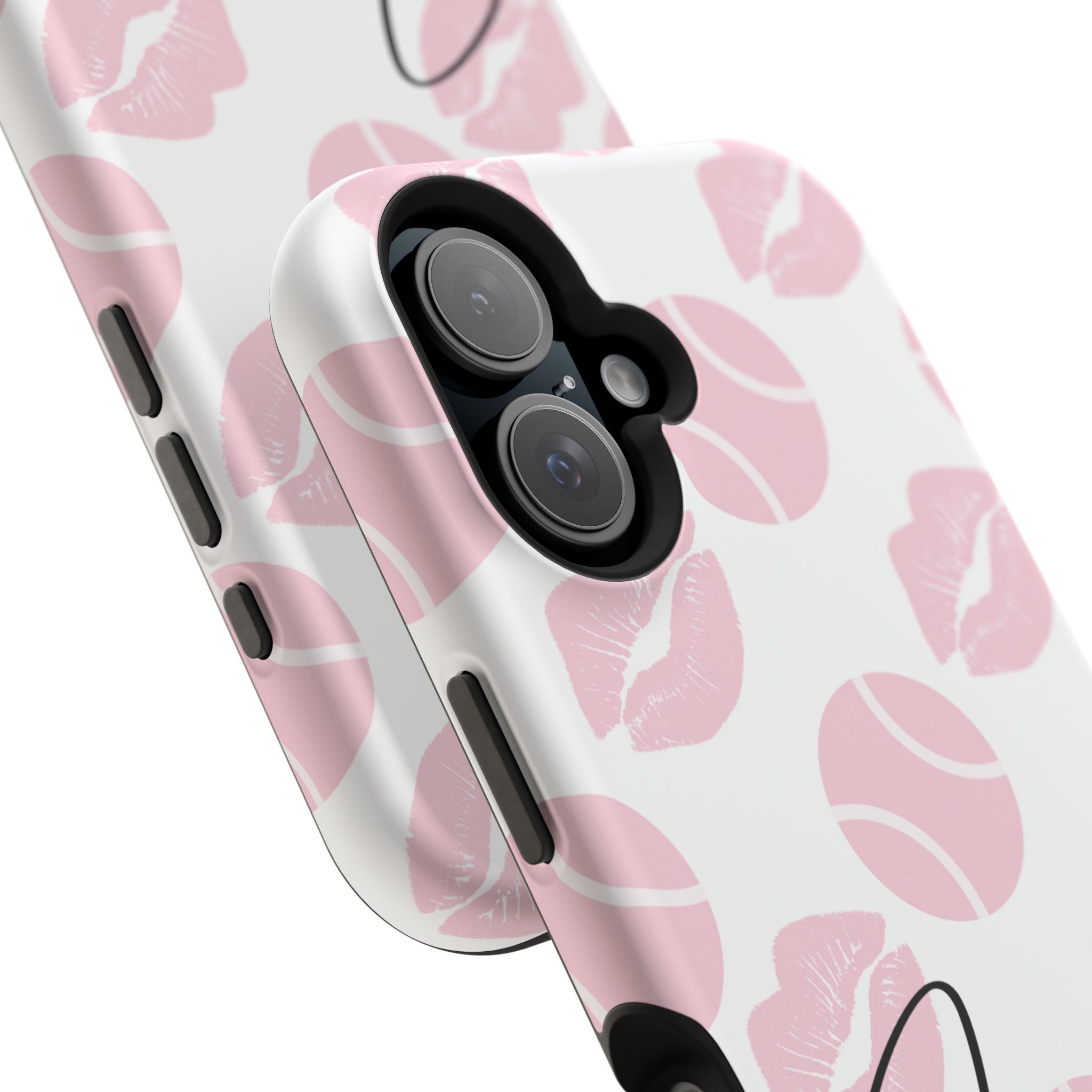 Impact-Resistant Phone Case - 'J'adore le tennis', pink tennis balls/lips