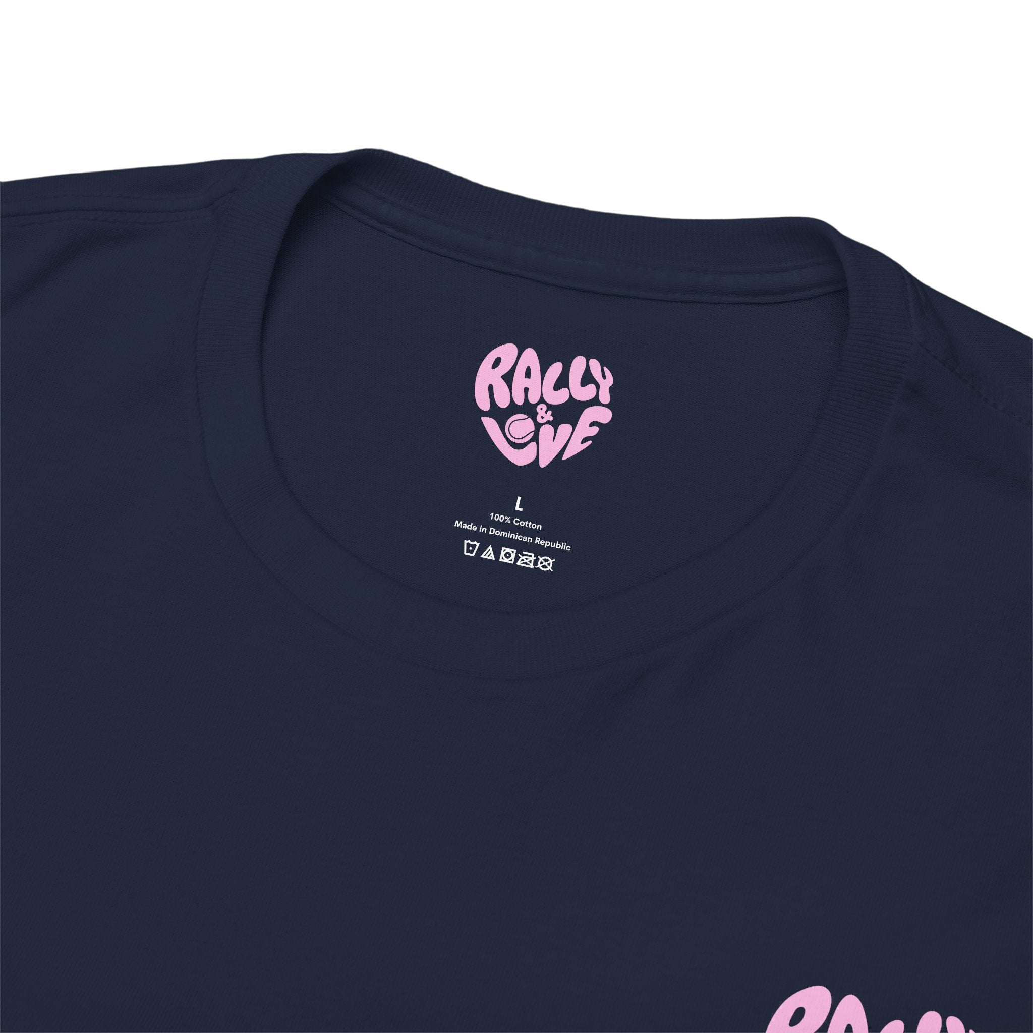 Women's Tee - Minimalist "Rally & Love" logo Chest Print (bubblegum pink)