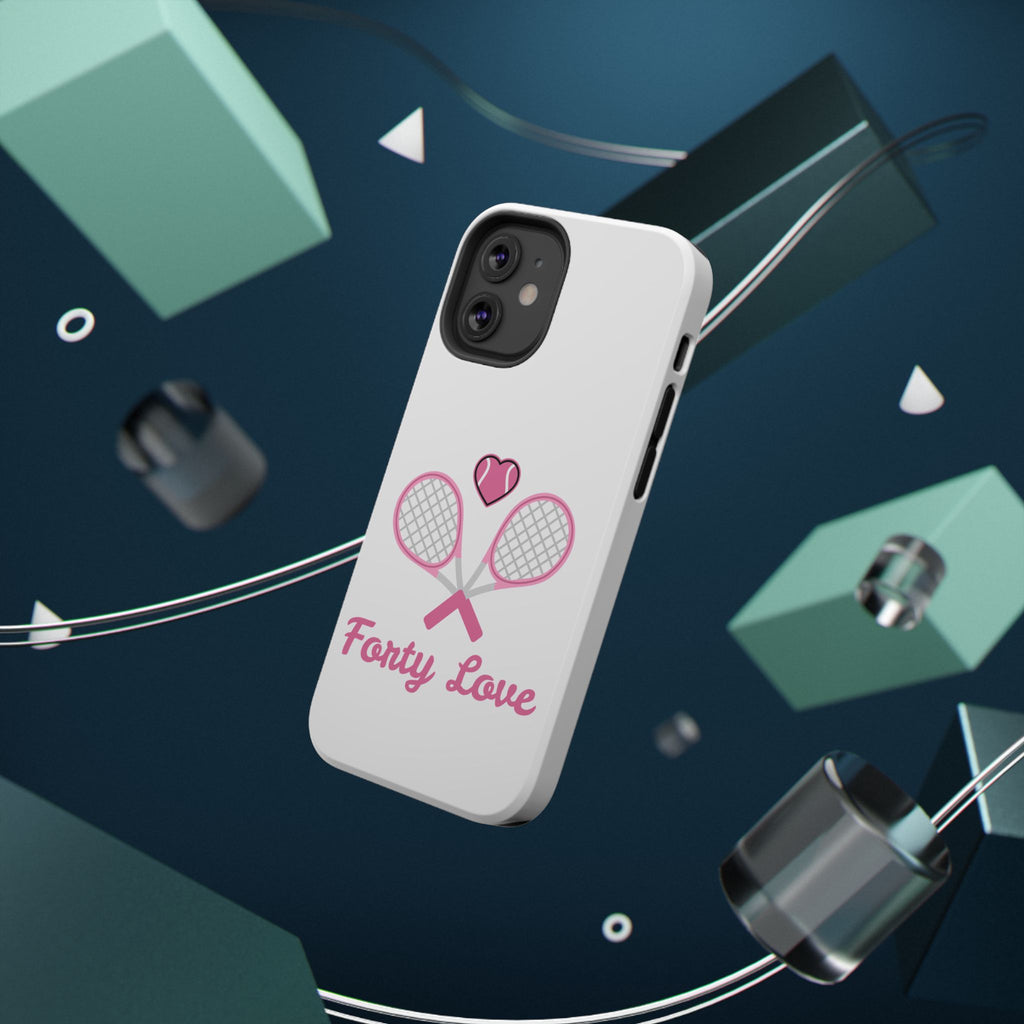 Tennis Impact‑Resistant Phone Case — 'Forty Love', pink/white