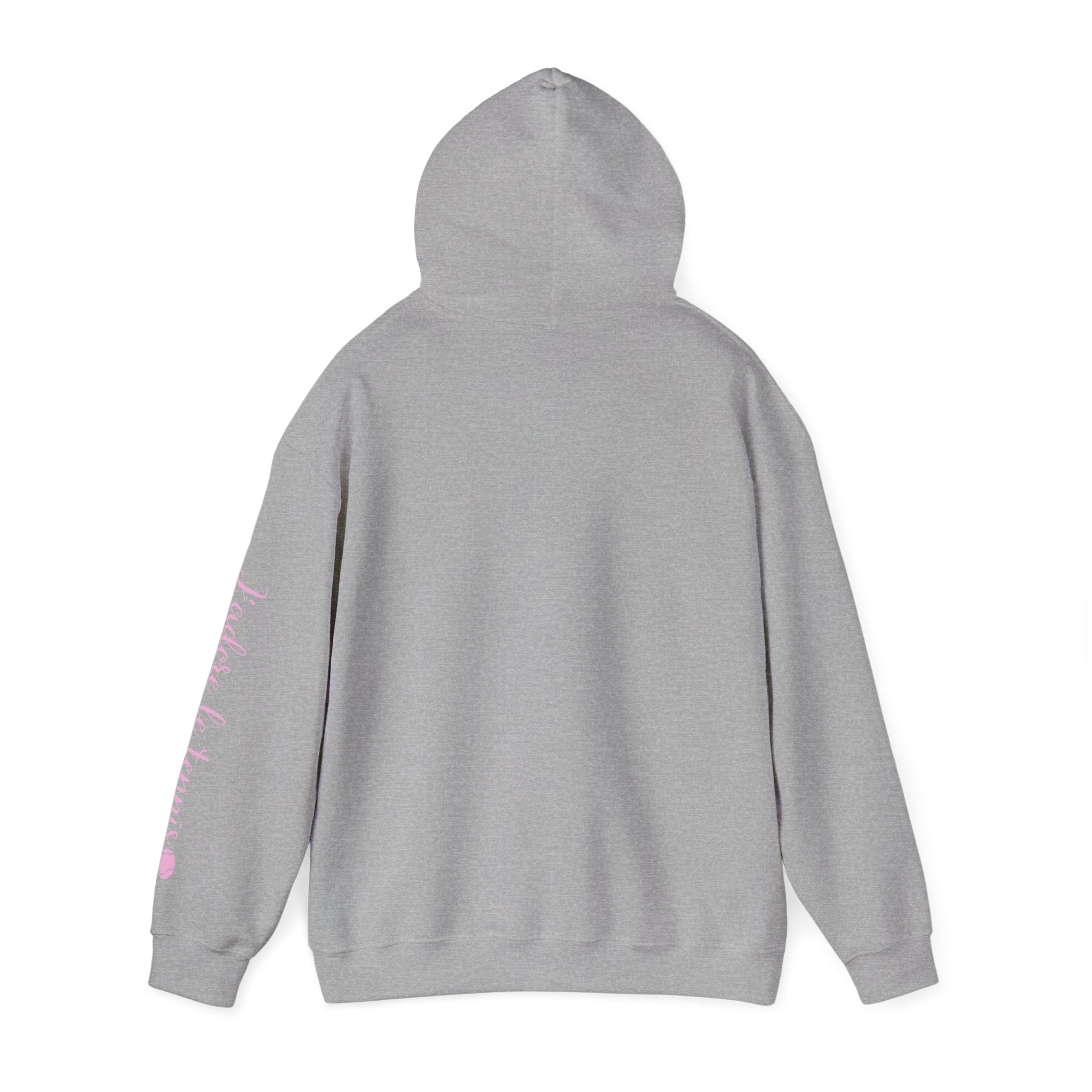 Women's Hoodie sweatshirt — "J'adore le tennis" Tennis Ball Sleeve Design (bubblegum pink)