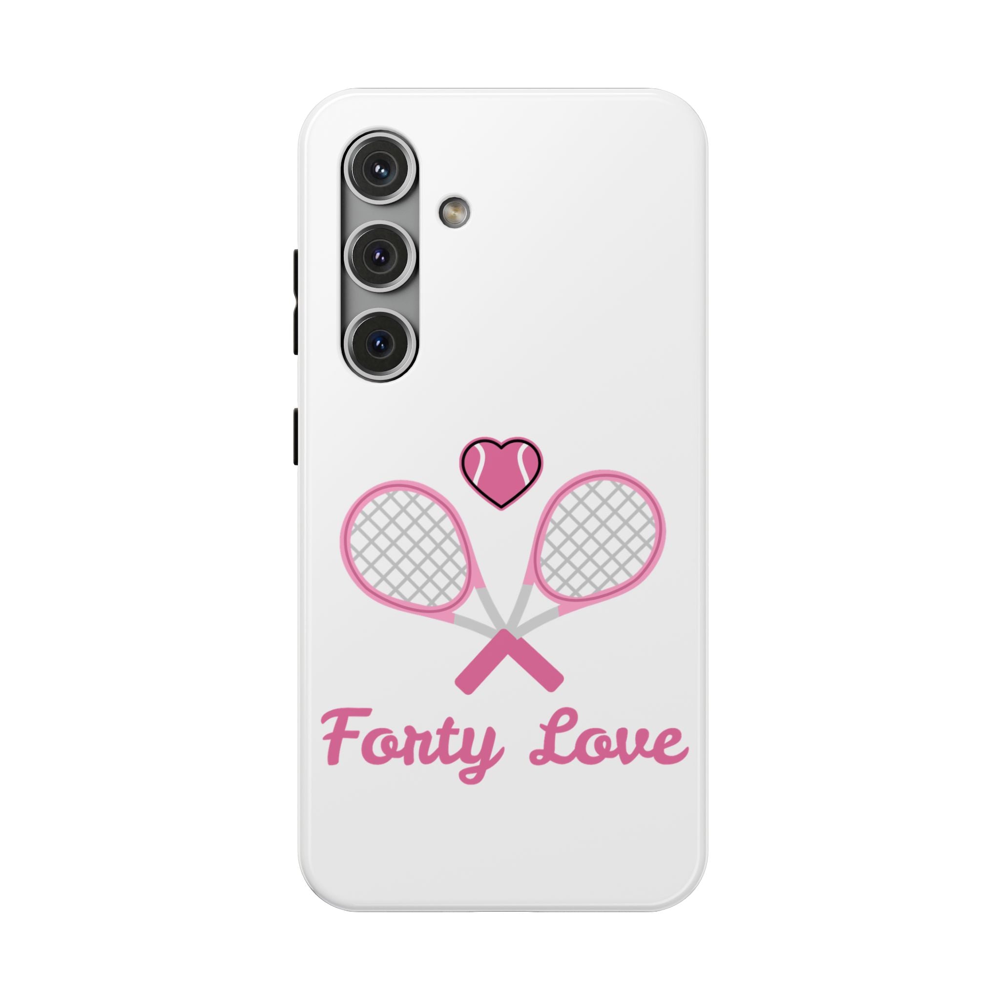 Tennis Impact‑Resistant Phone Case — 'Forty Love', pink/white