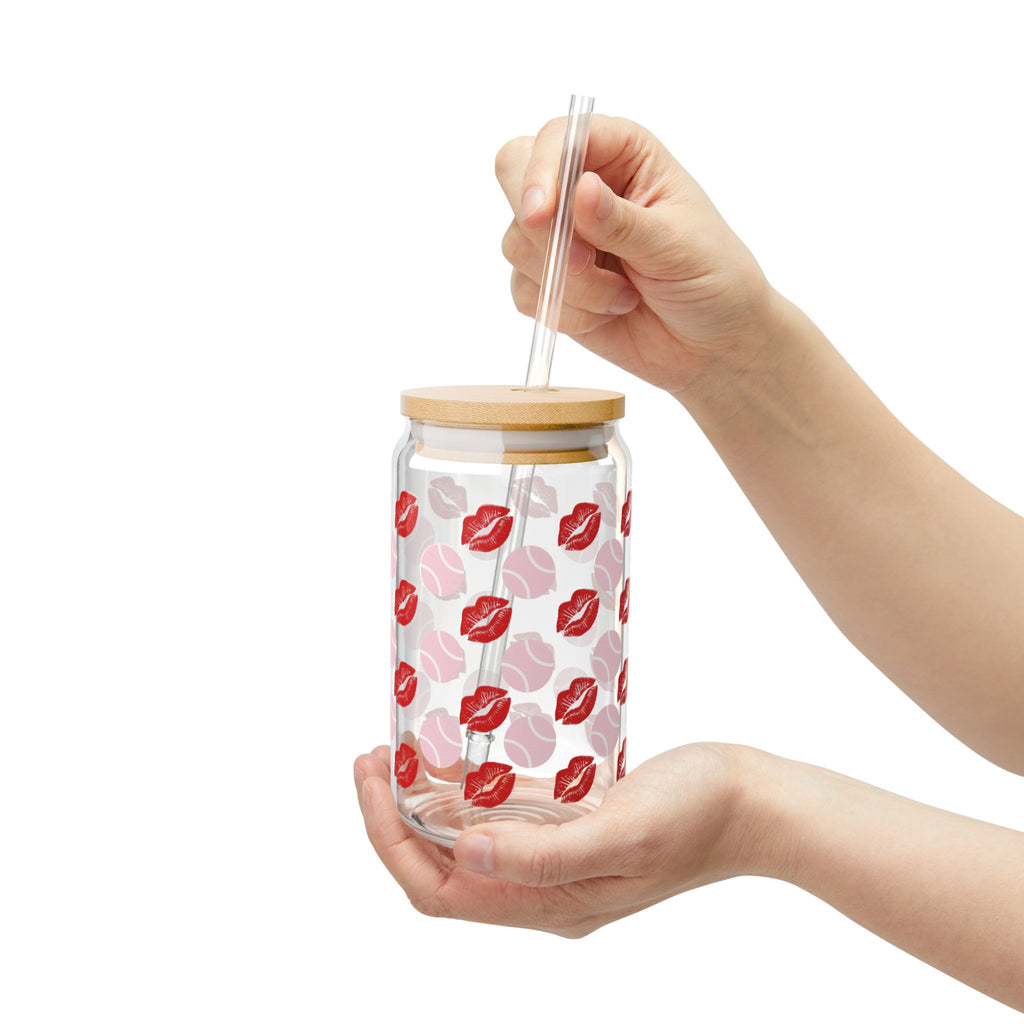 Sipper Glass, 16oz - lips/pink tennis balls