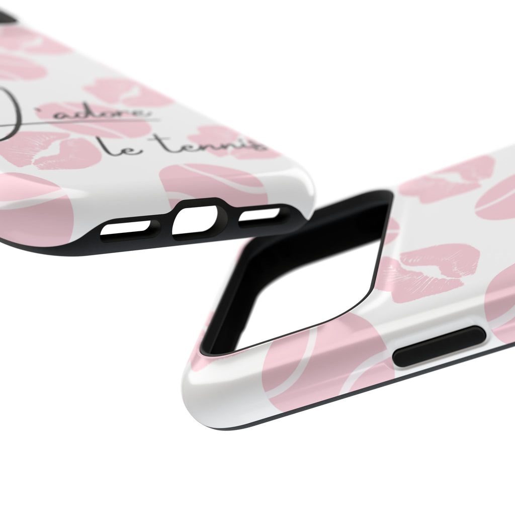 Impact-Resistant Phone Case - 'J'adore le tennis', pink tennis balls/lips
