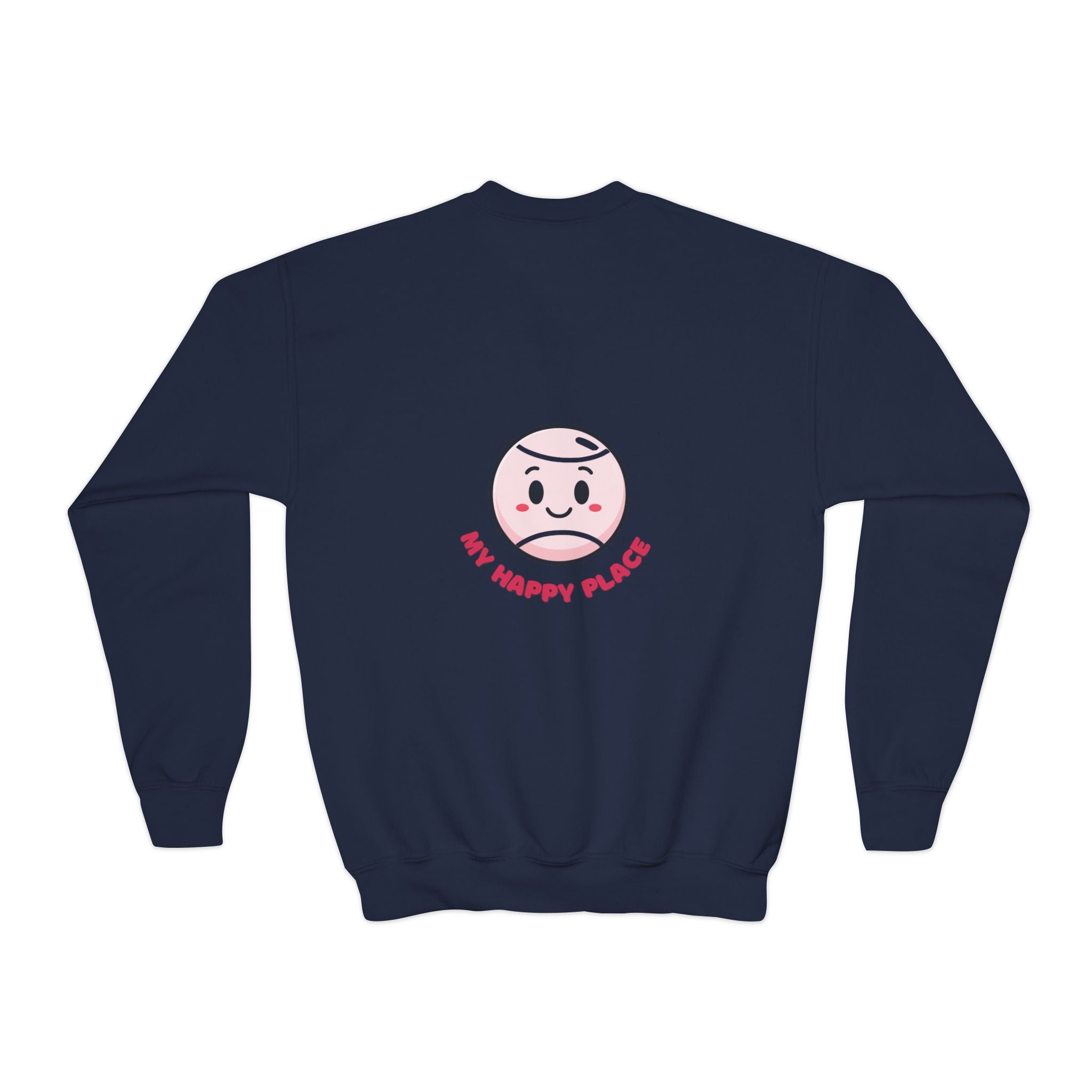 Girl's Junior Crewneck Sweatshirt — Cute Smiling Tennis Ball "My Happy Place" Kids Shirt