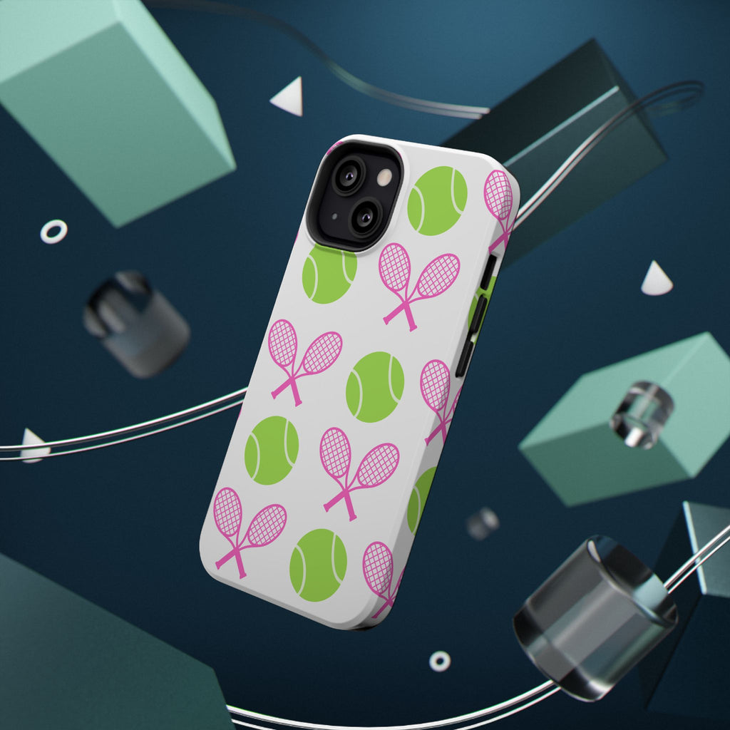 Tennis Pattern Impact-Resistant Phone Case — Pink Rackets & Green Balls