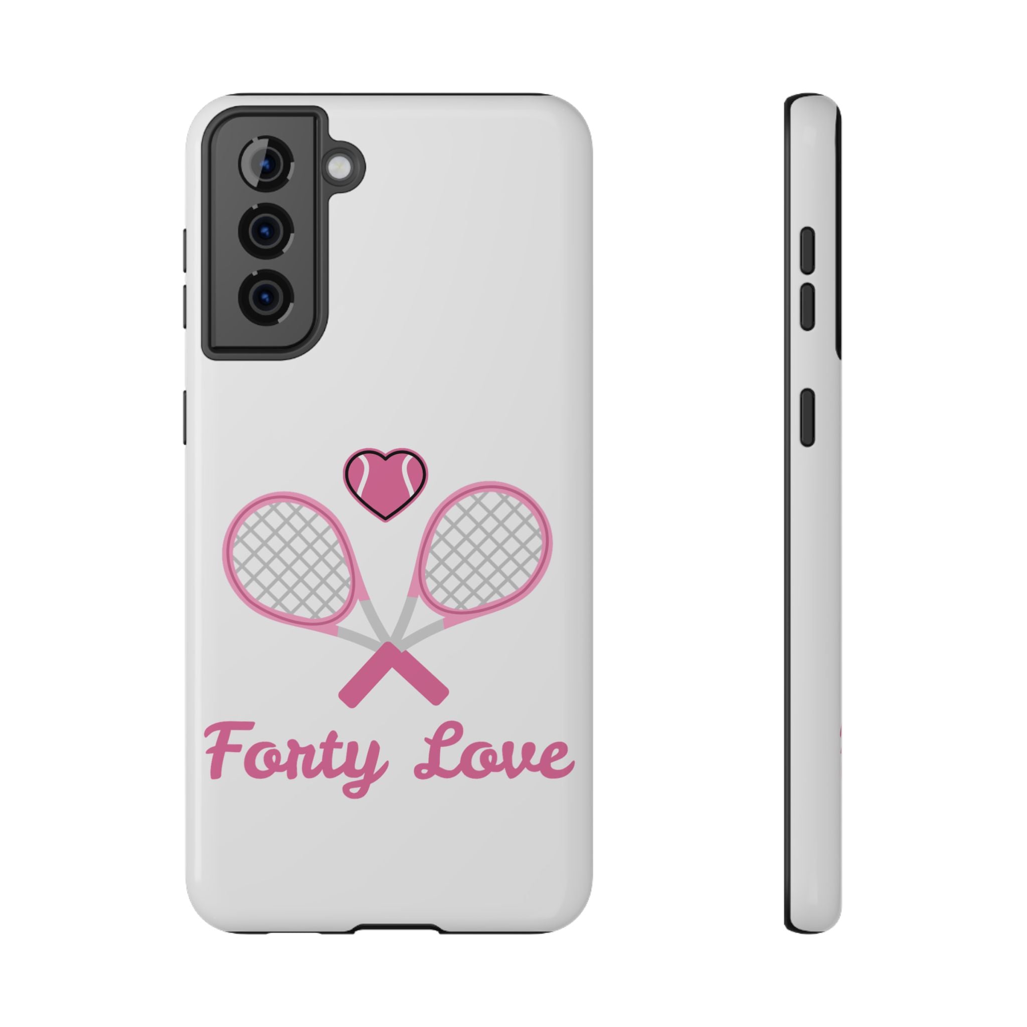 Tennis Impact‑Resistant Phone Case — 'Forty Love', pink/white