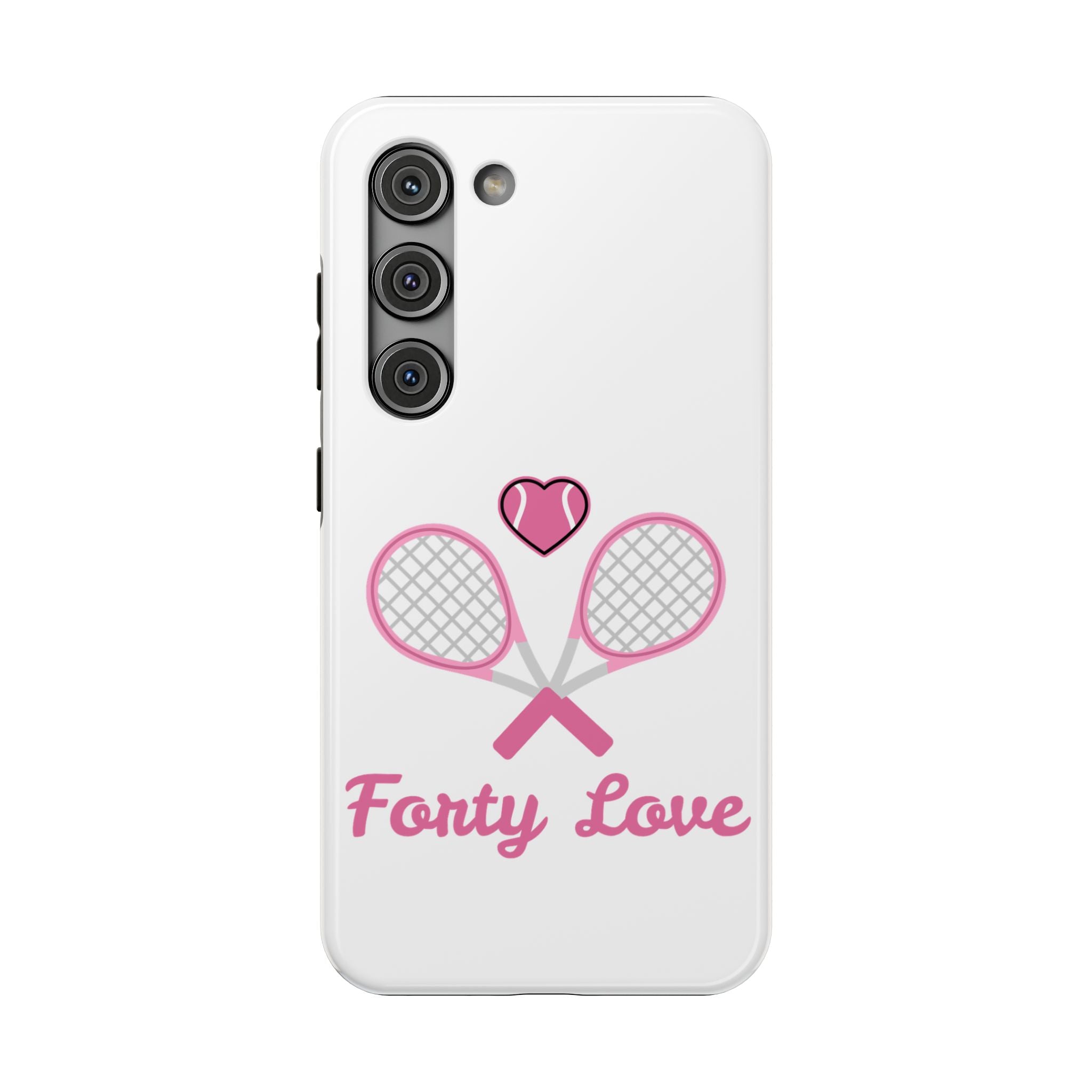 Tennis Impact‑Resistant Phone Case — 'Forty Love', pink/white