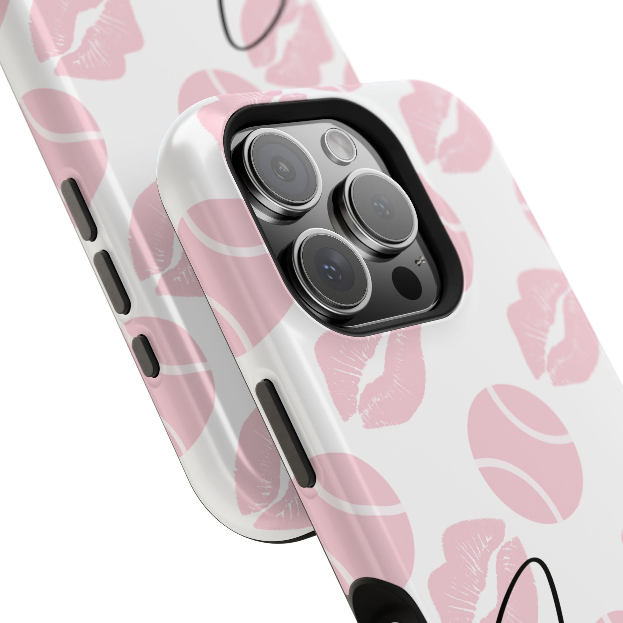 Impact-Resistant Phone Case - 'J'adore le tennis', pink tennis balls/lips