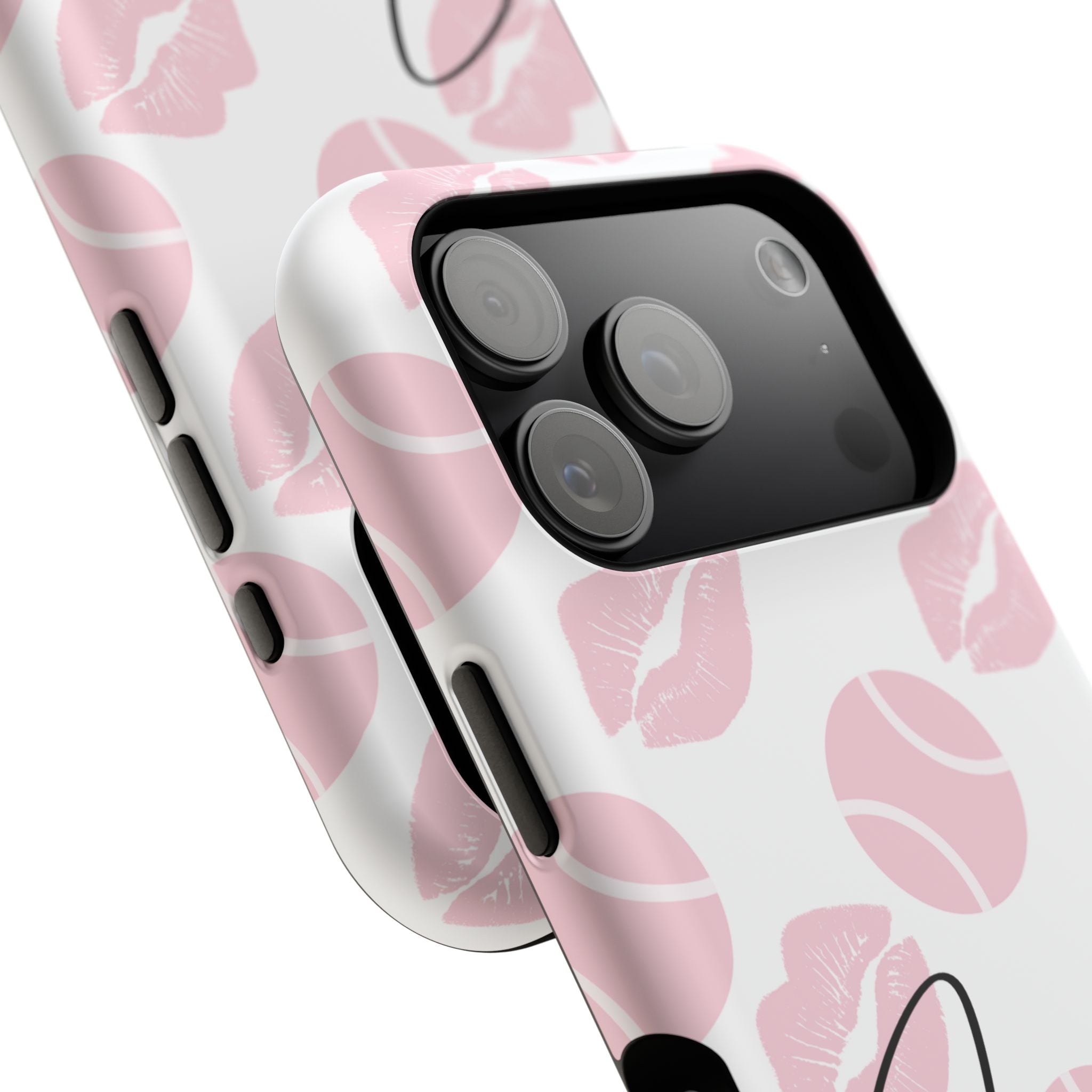 Impact-Resistant Phone Case - 'J'adore le tennis', pink tennis balls/lips