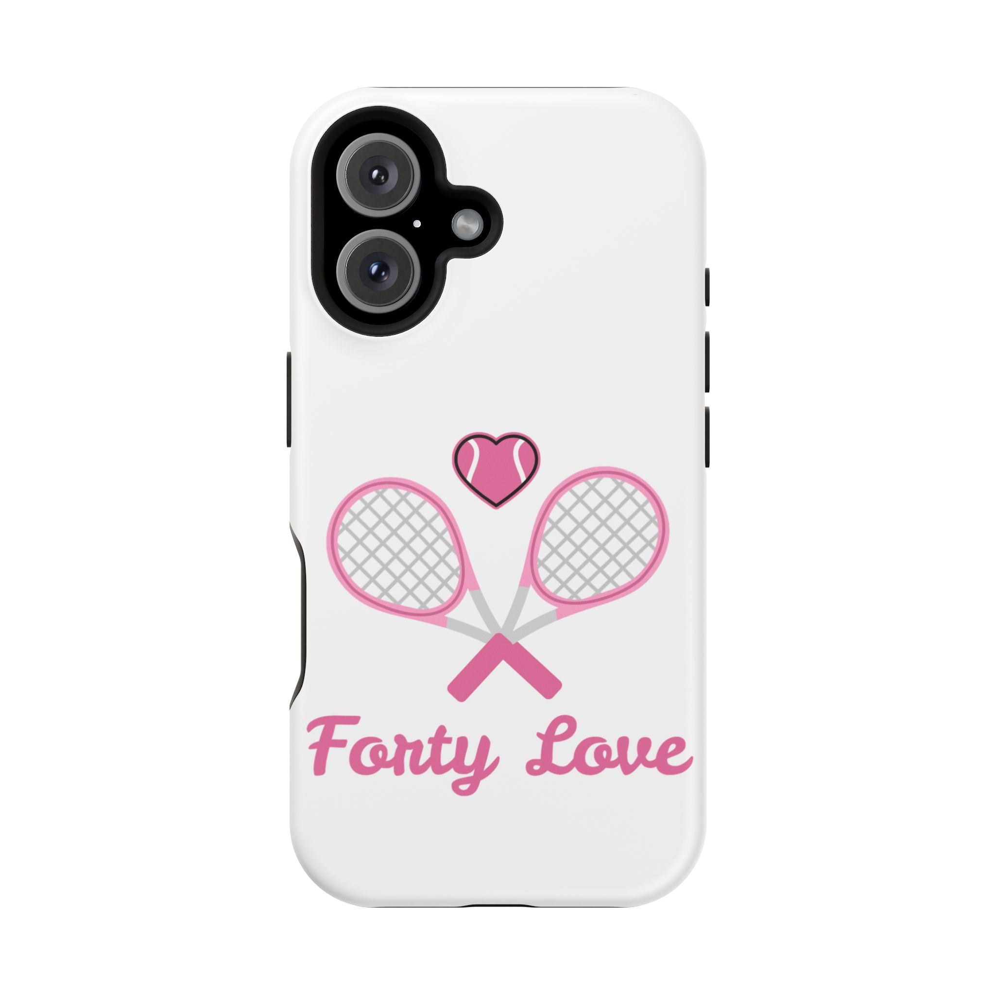 Tennis Impact‑Resistant Phone Case — 'Forty Love', pink/white
