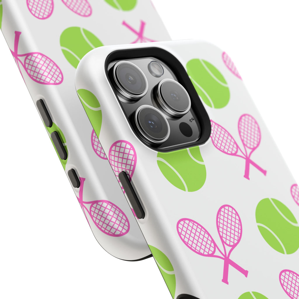 Tennis Pattern Impact-Resistant Phone Case — Pink Rackets & Green Balls