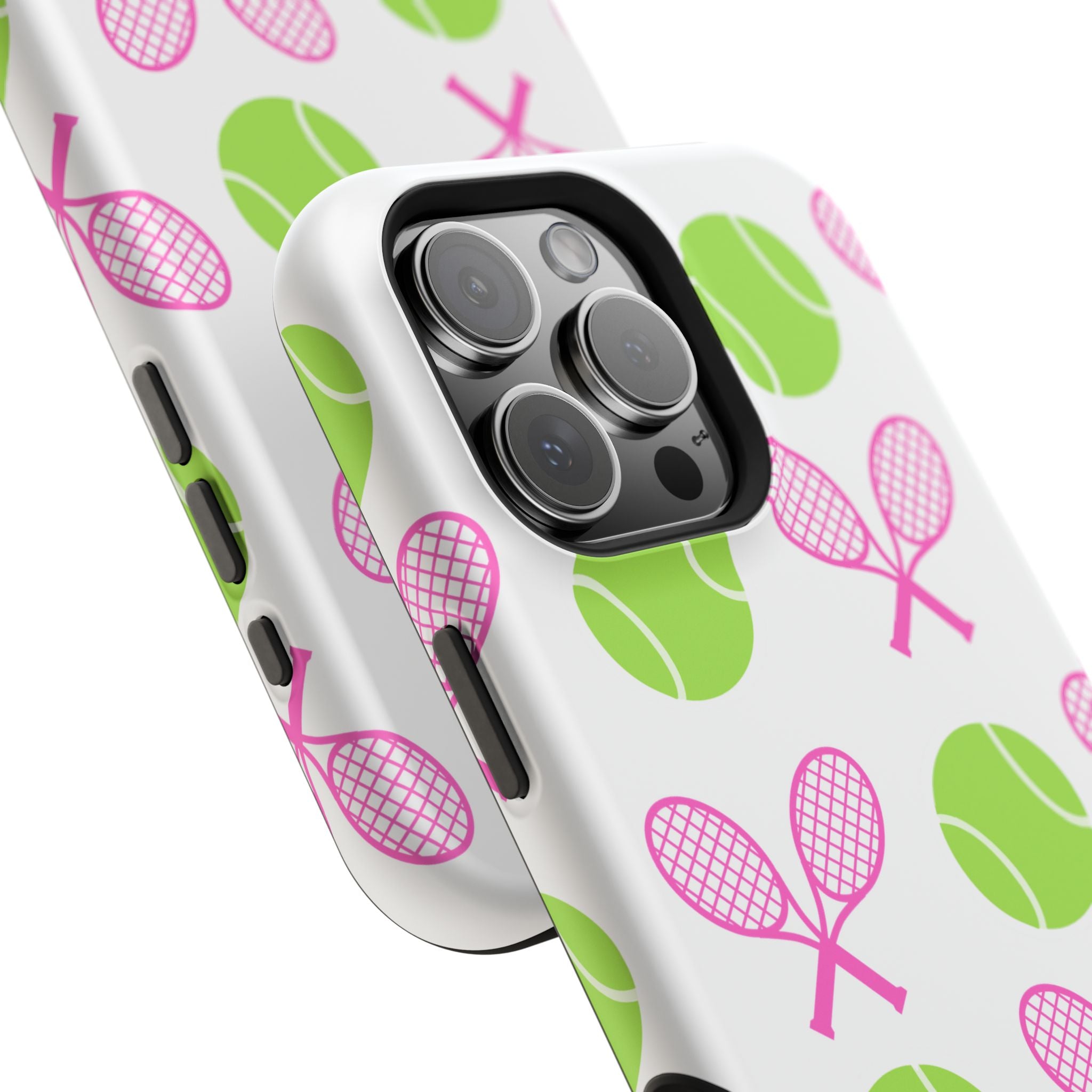 Tennis Pattern Impact-Resistant Phone Case — Pink Rackets & Green Balls