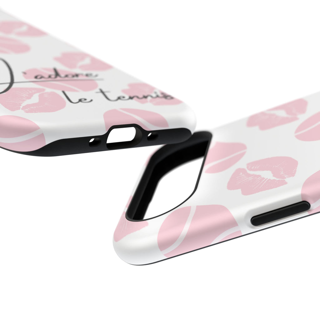 Impact-Resistant Phone Case - 'J'adore le tennis', pink tennis balls/lips