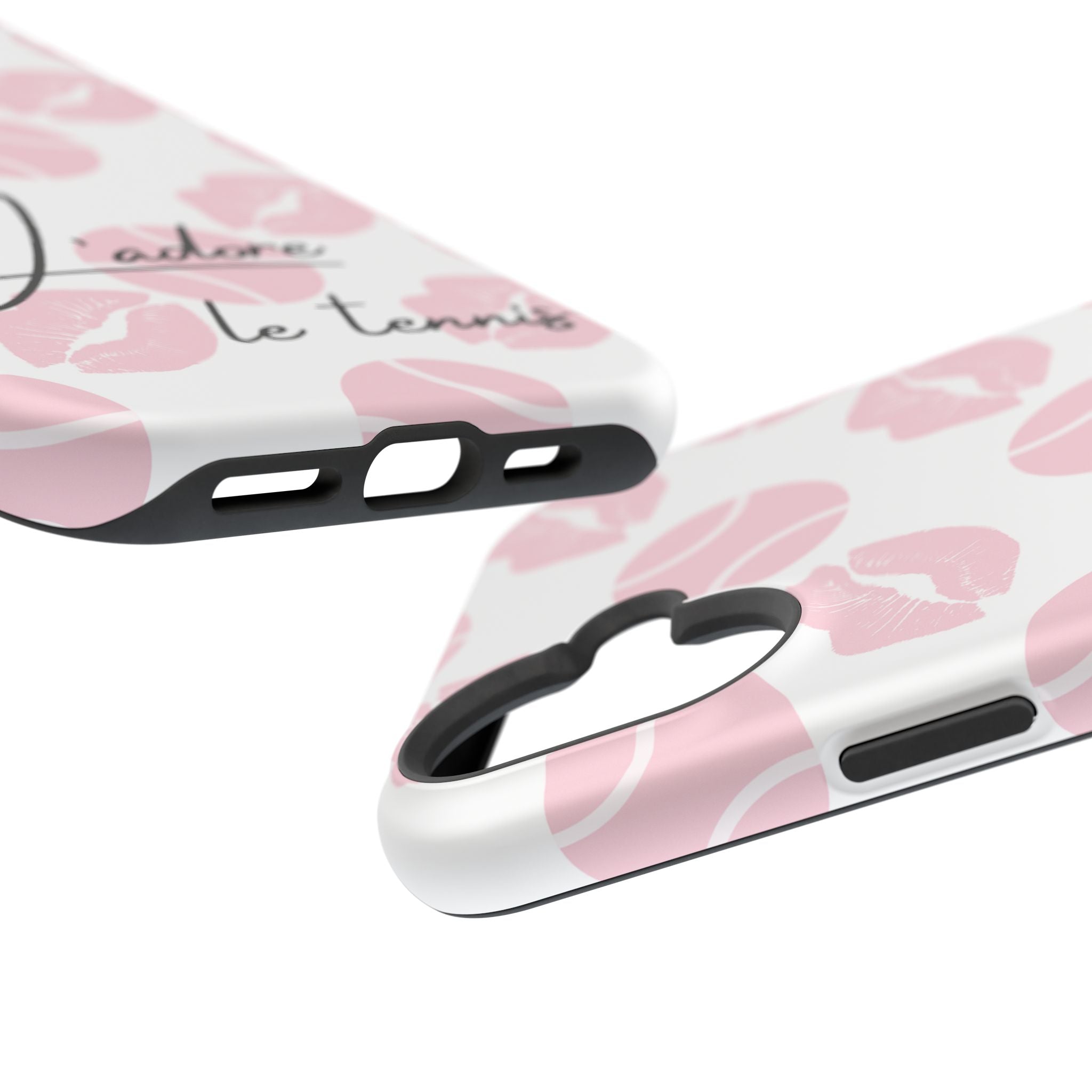 Impact-Resistant Phone Case - 'J'adore le tennis', pink tennis balls/lips