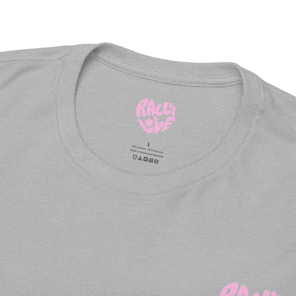 Women's Tee - Minimalist "Rally & Love" logo Chest Print (bubblegum pink)