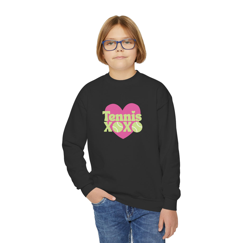 Girl Junior's Crewneck Sweatshirt — Pink Heart “Tennis XOXO” Graphic sweatshirt