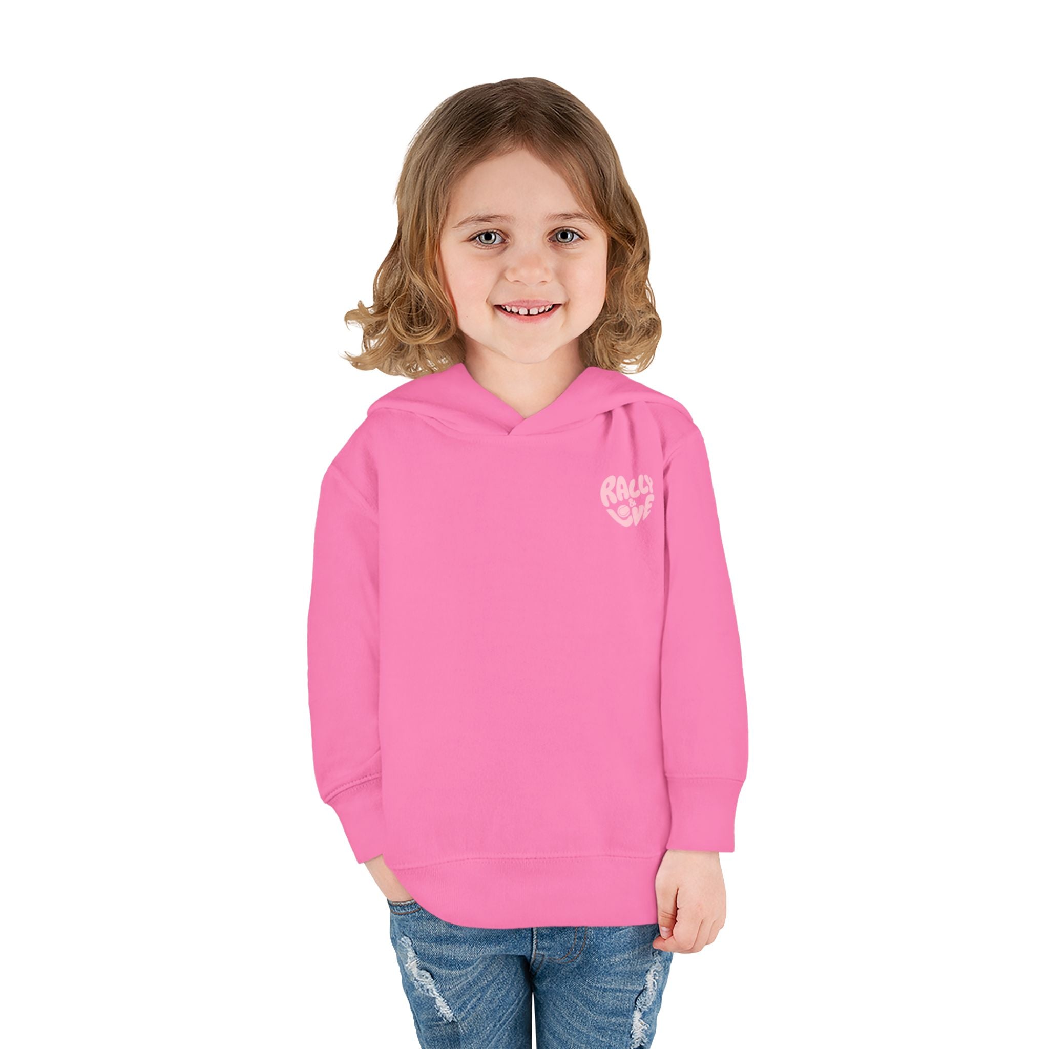 Girl Toddler's Junior Hoodie — “Let’s Go” Tennis Graphic Sweatshirt (Pink & Green)