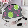 Tennis Makeup Bag — Gray/Pink/Yellow Tennis Ball & Racket Cosmetic Pouch for Players