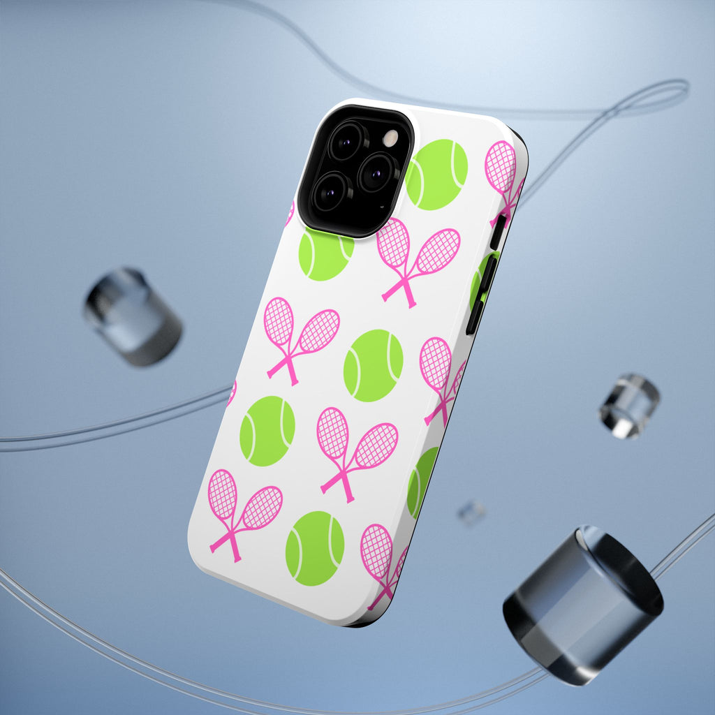 Tennis Pattern Impact-Resistant Phone Case — Pink Rackets & Green Balls