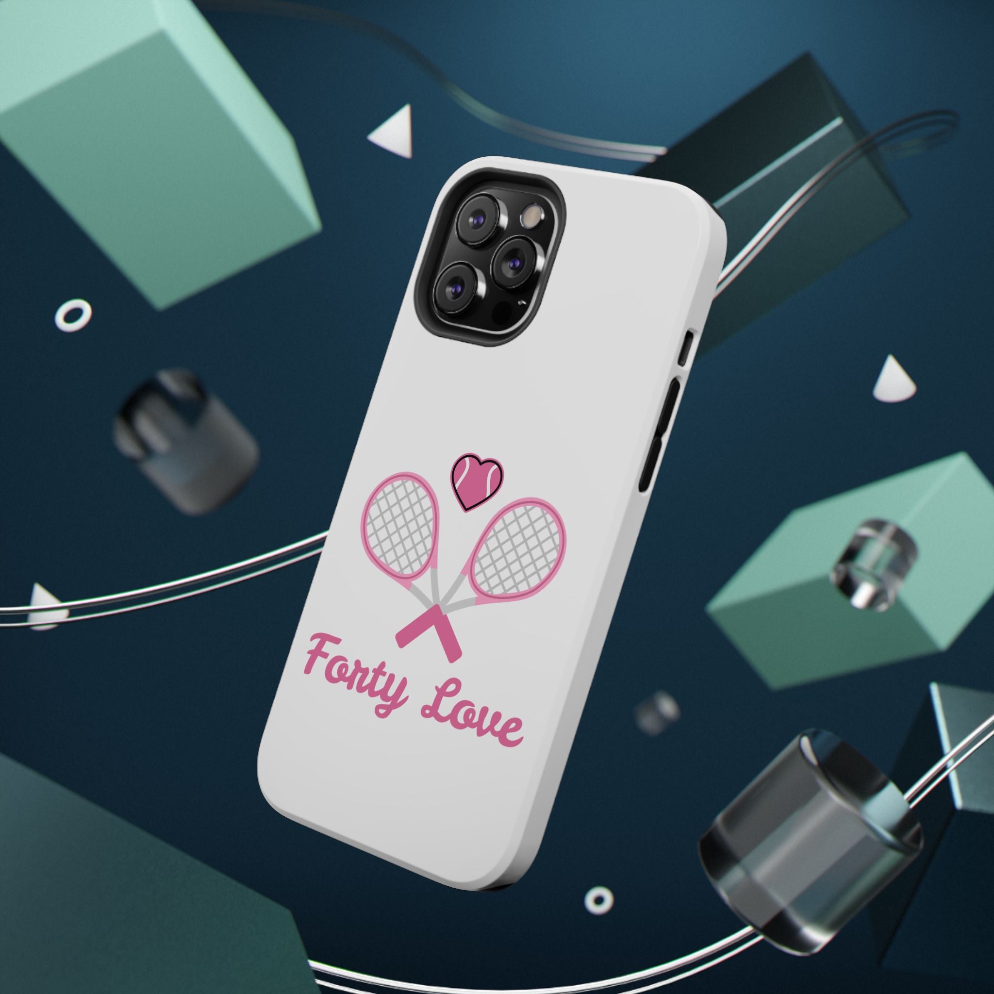 Tennis Impact‑Resistant Phone Case — 'Forty Love', pink/white