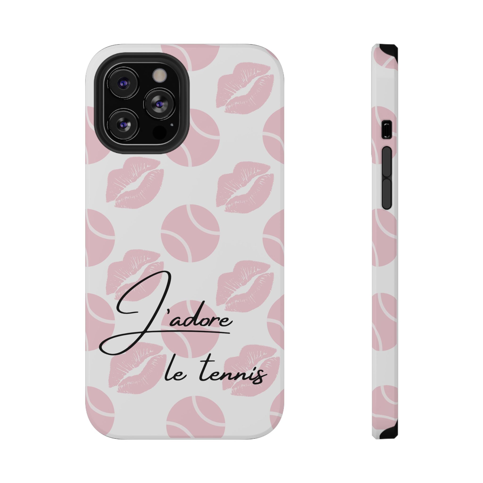 Impact-Resistant Phone Case - 'J'adore le tennis', pink tennis balls/lips