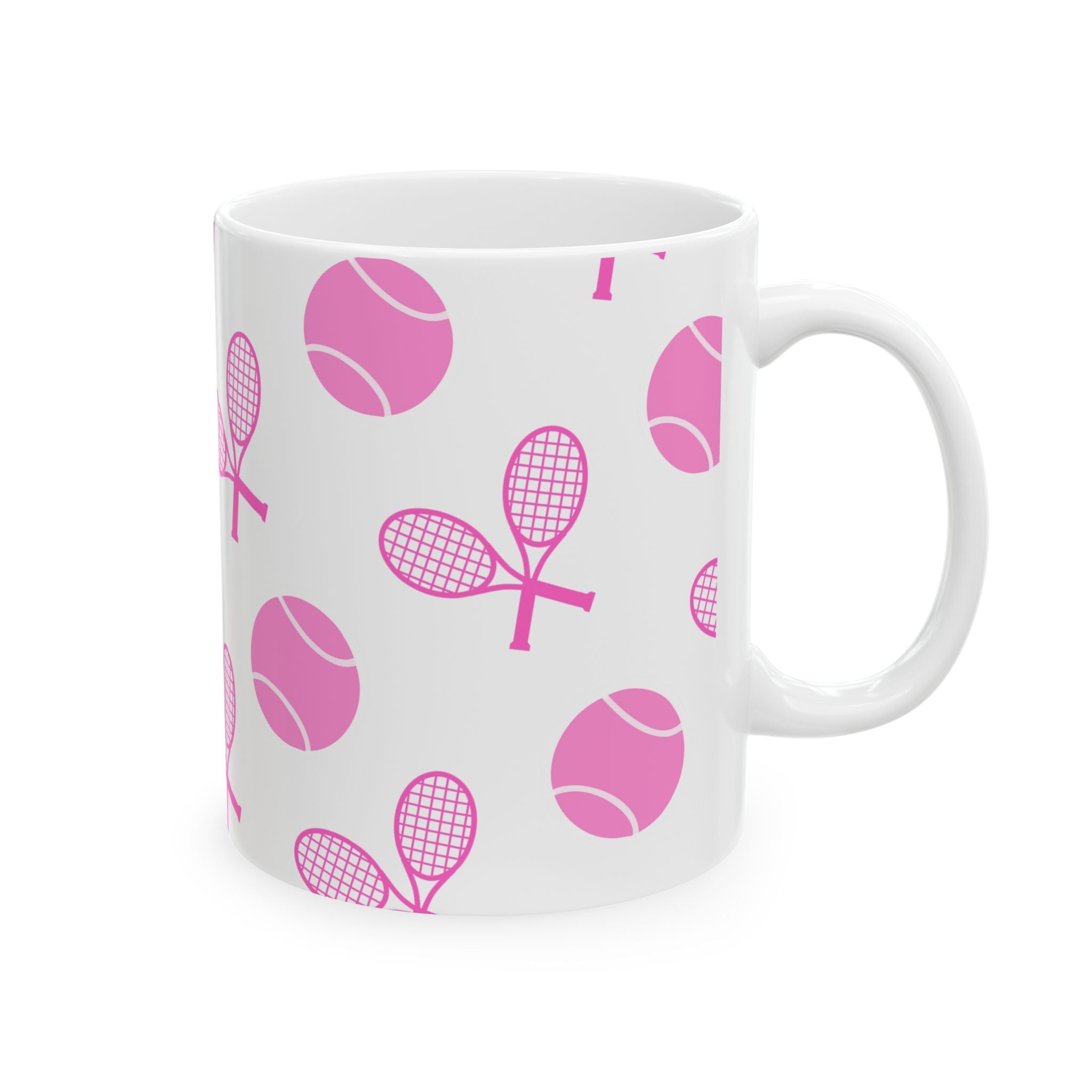 Pink Tennis Racket & Ball Ceramic Mug — 11oz/15oz Sports Gift