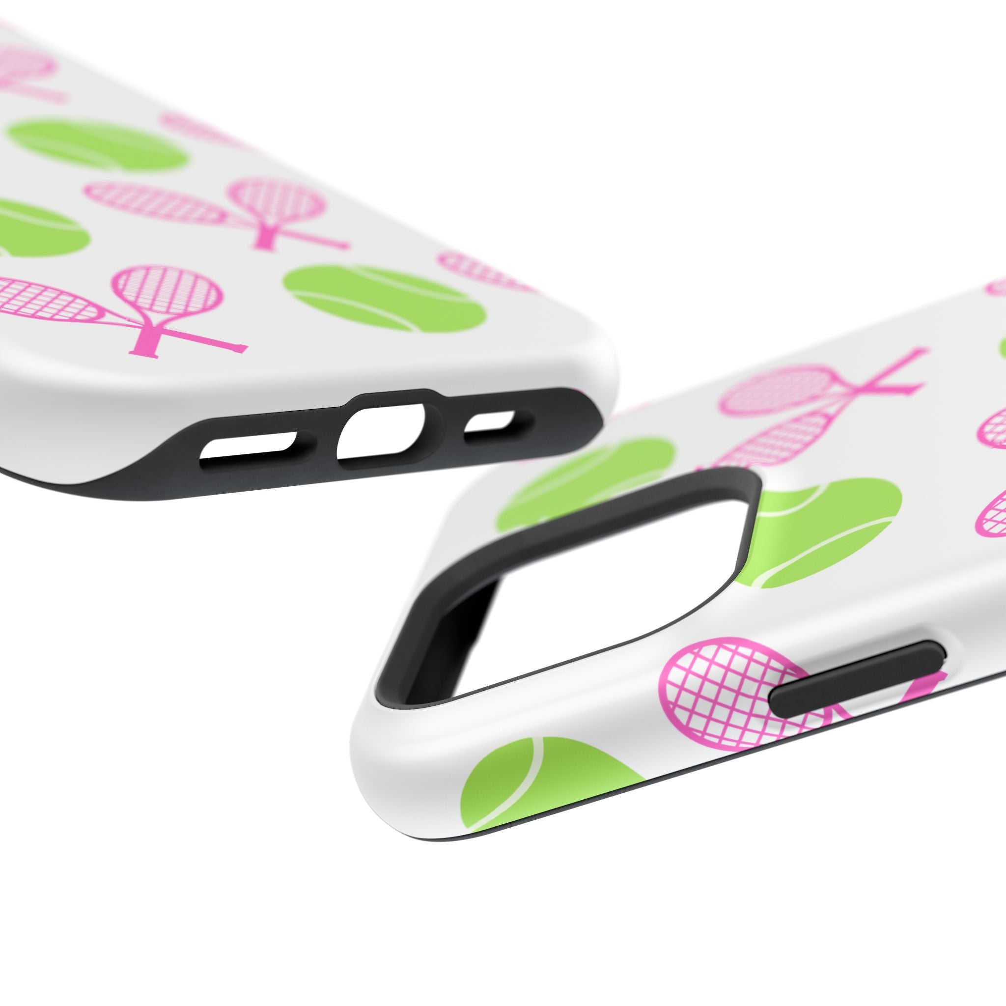 Tennis Pattern Impact-Resistant Phone Case — Pink Rackets & Green Balls