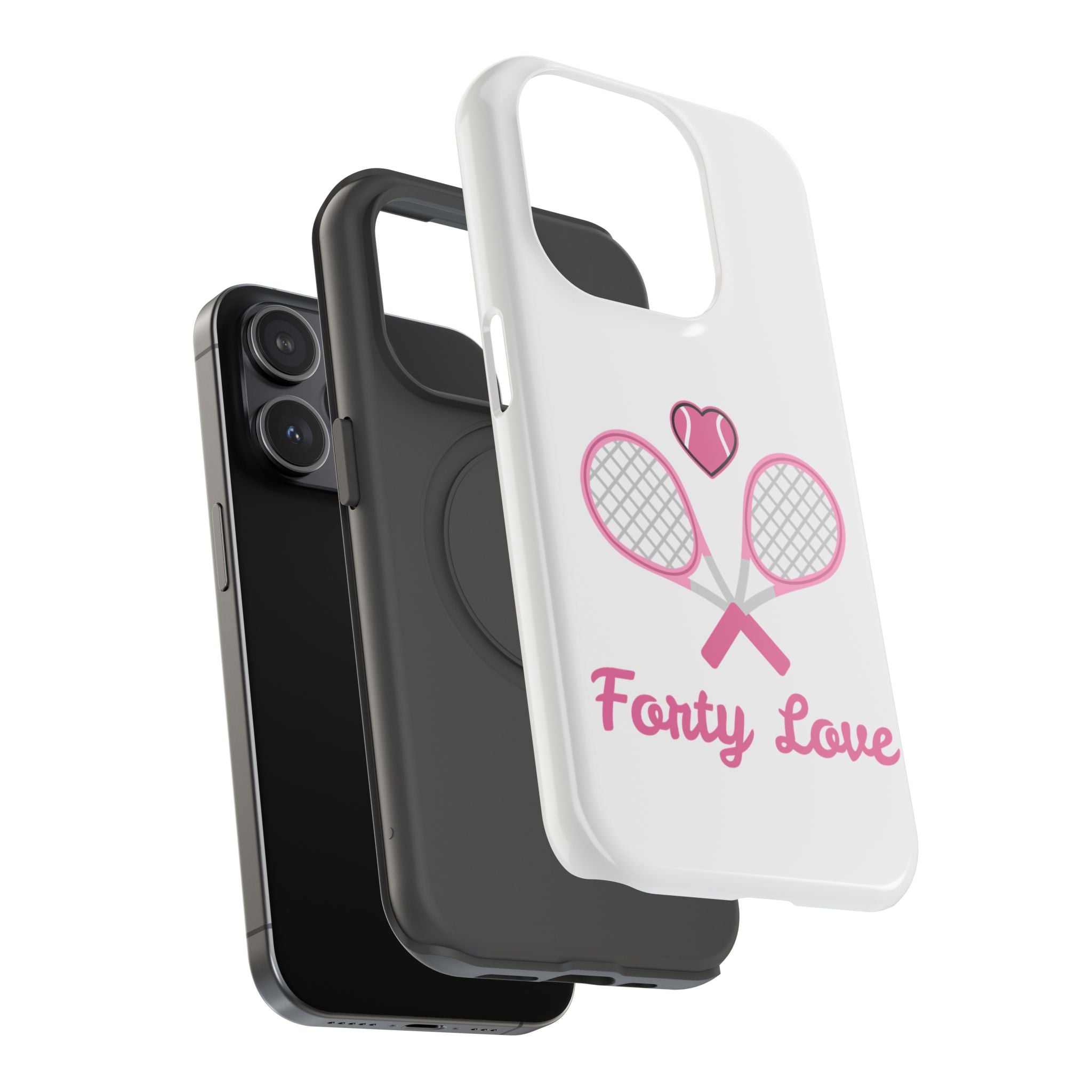 Tennis Impact‑Resistant Phone Case — 'Forty Love', pink/white