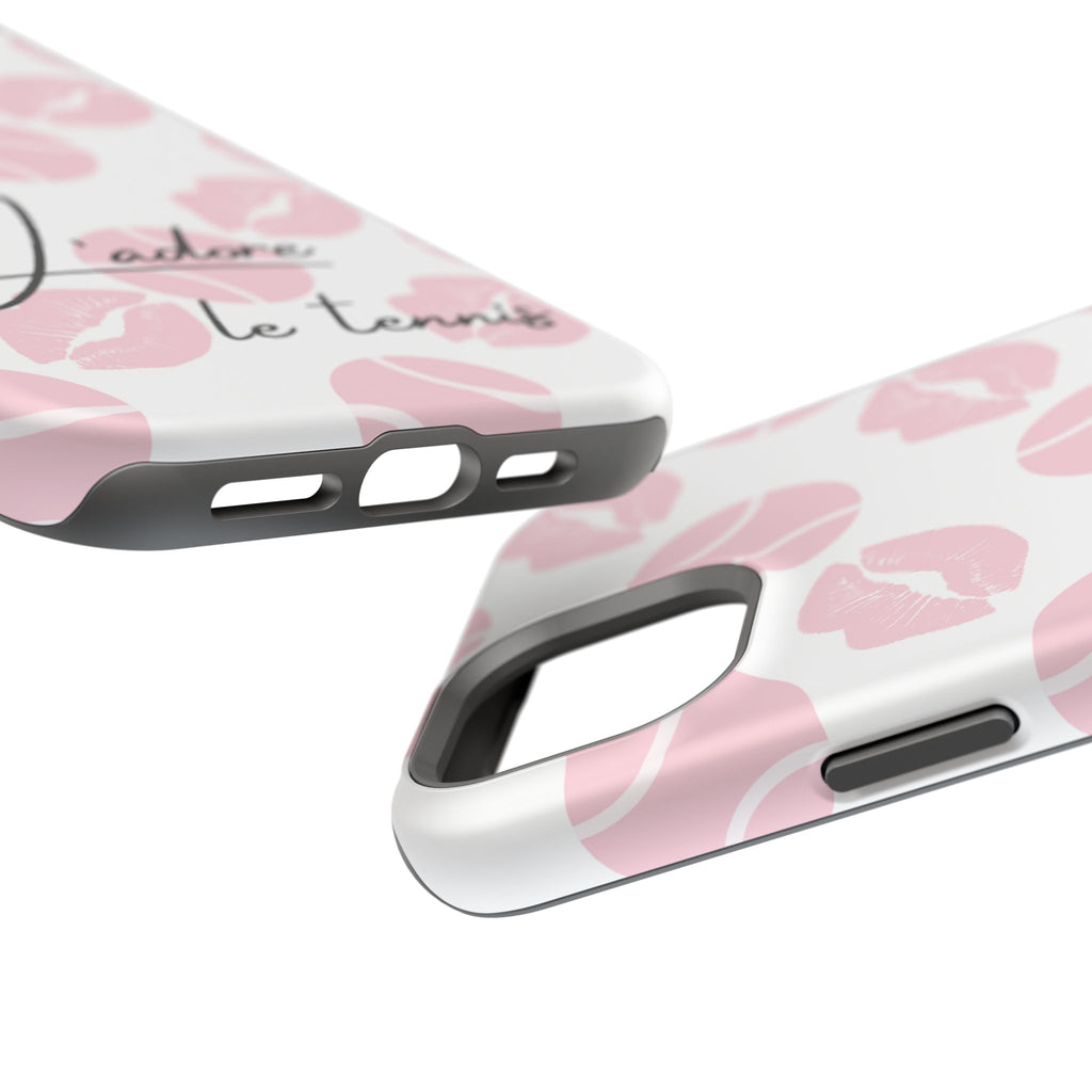 Impact-Resistant Phone Case - 'J'adore le tennis', pink tennis balls/lips
