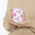 Pink Tennis Racket & Ball Ceramic Mug — 11oz/15oz Sports Gift