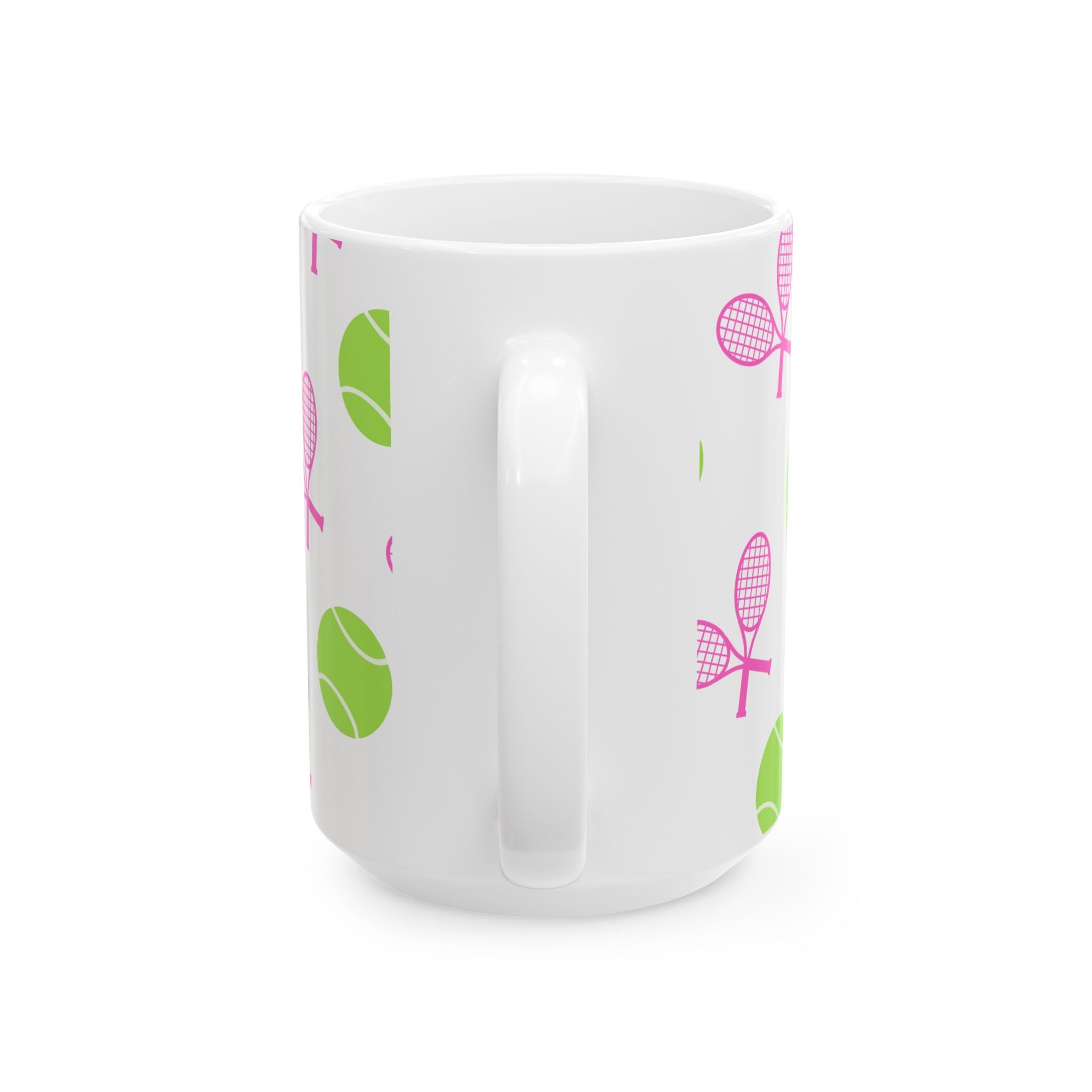 Pink/Green Tennis Racket & Ball Ceramic Mug — 11oz/15oz Sports Gift