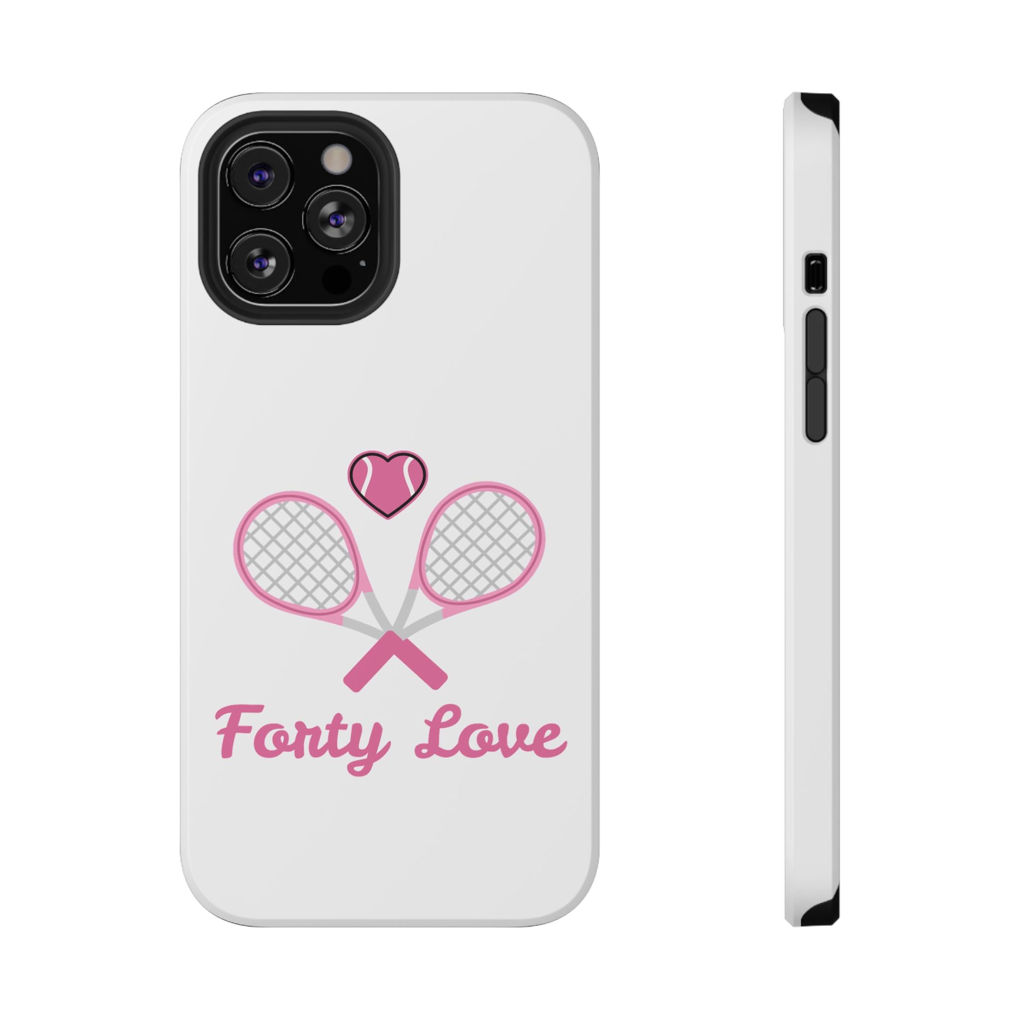 Tennis Impact‑Resistant Phone Case — 'Forty Love', pink/white