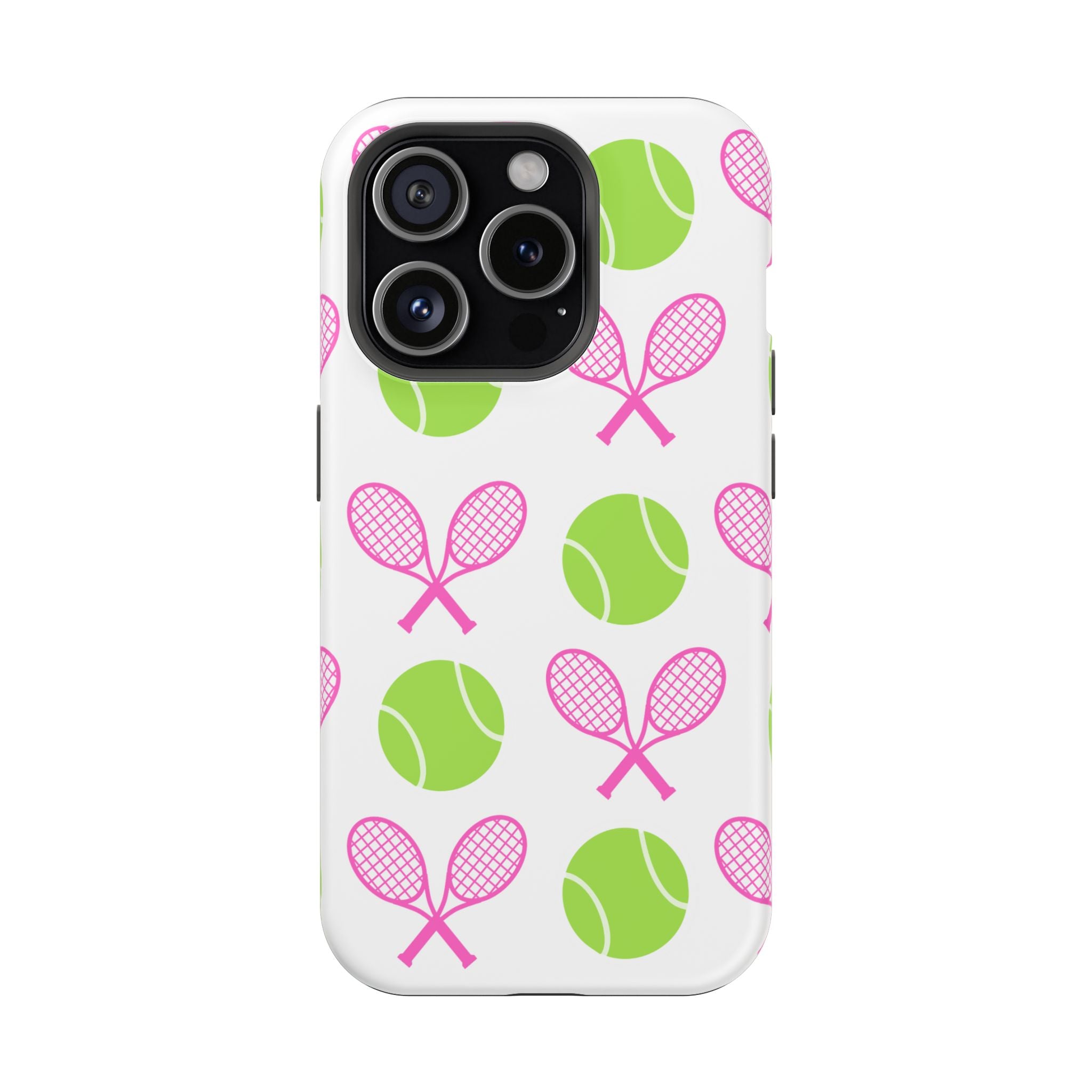 Tennis Pattern Impact-Resistant Phone Case — Pink Rackets & Green Balls