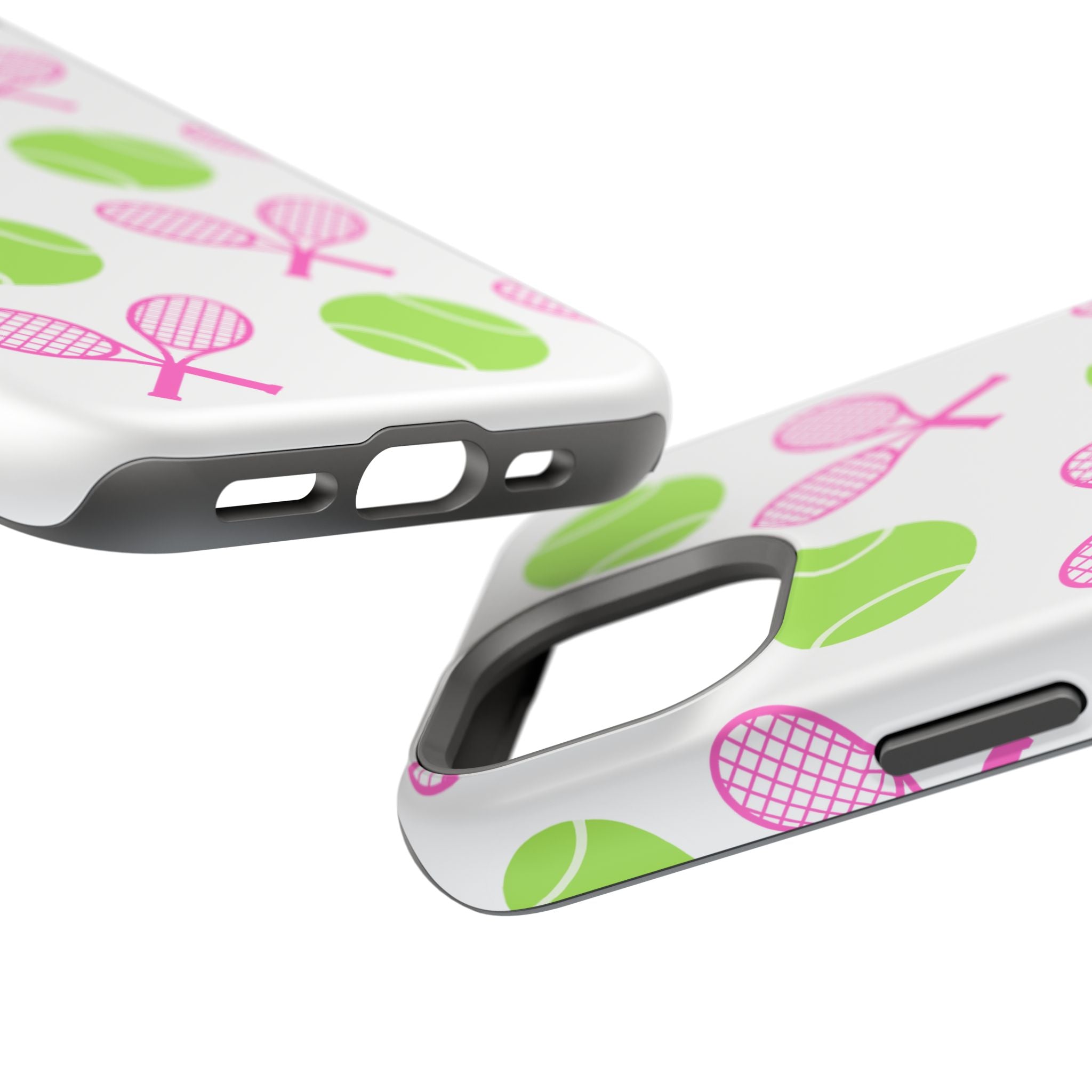 Tennis Pattern Impact-Resistant Phone Case — Pink Rackets & Green Balls