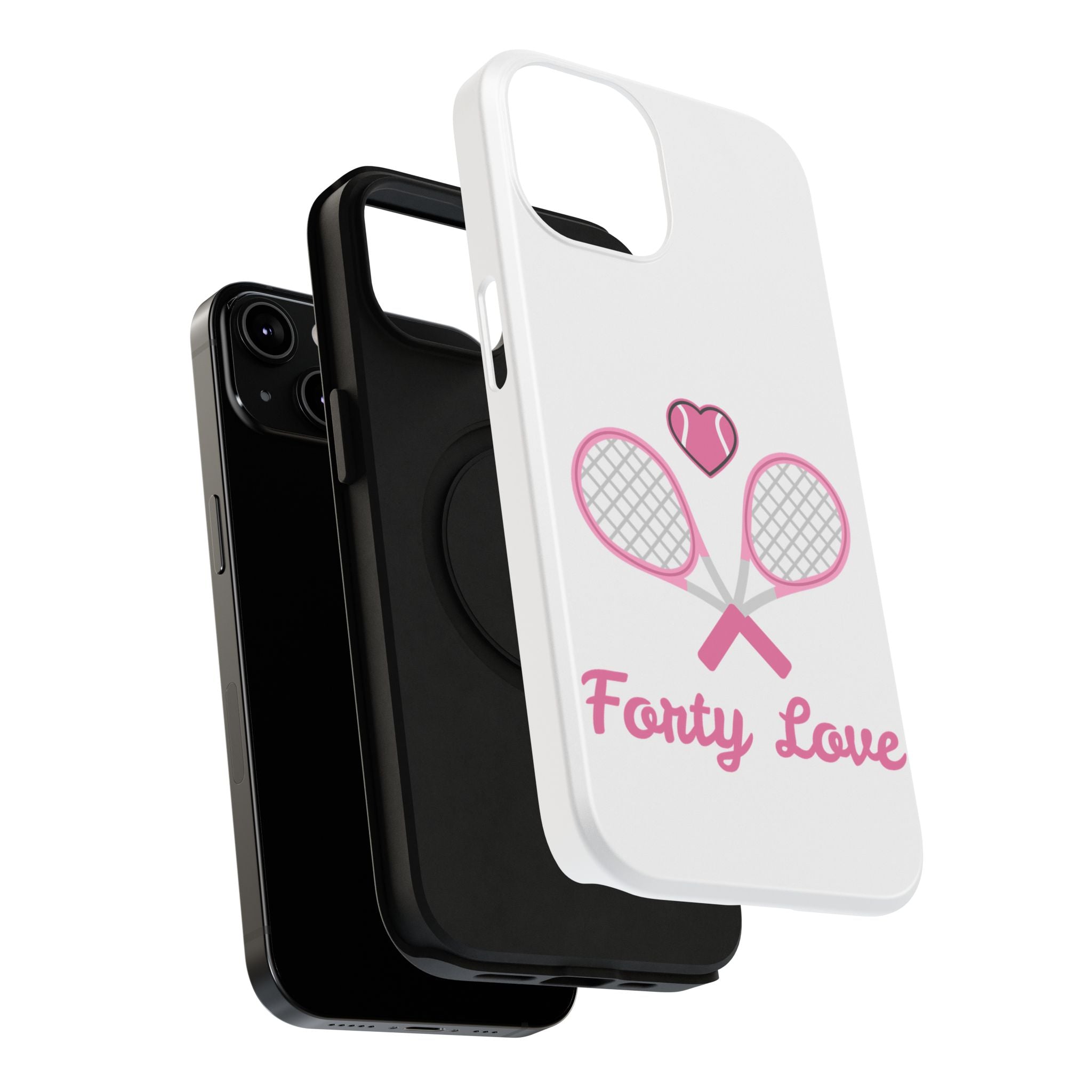 Tennis Impact‑Resistant Phone Case — 'Forty Love', pink/white
