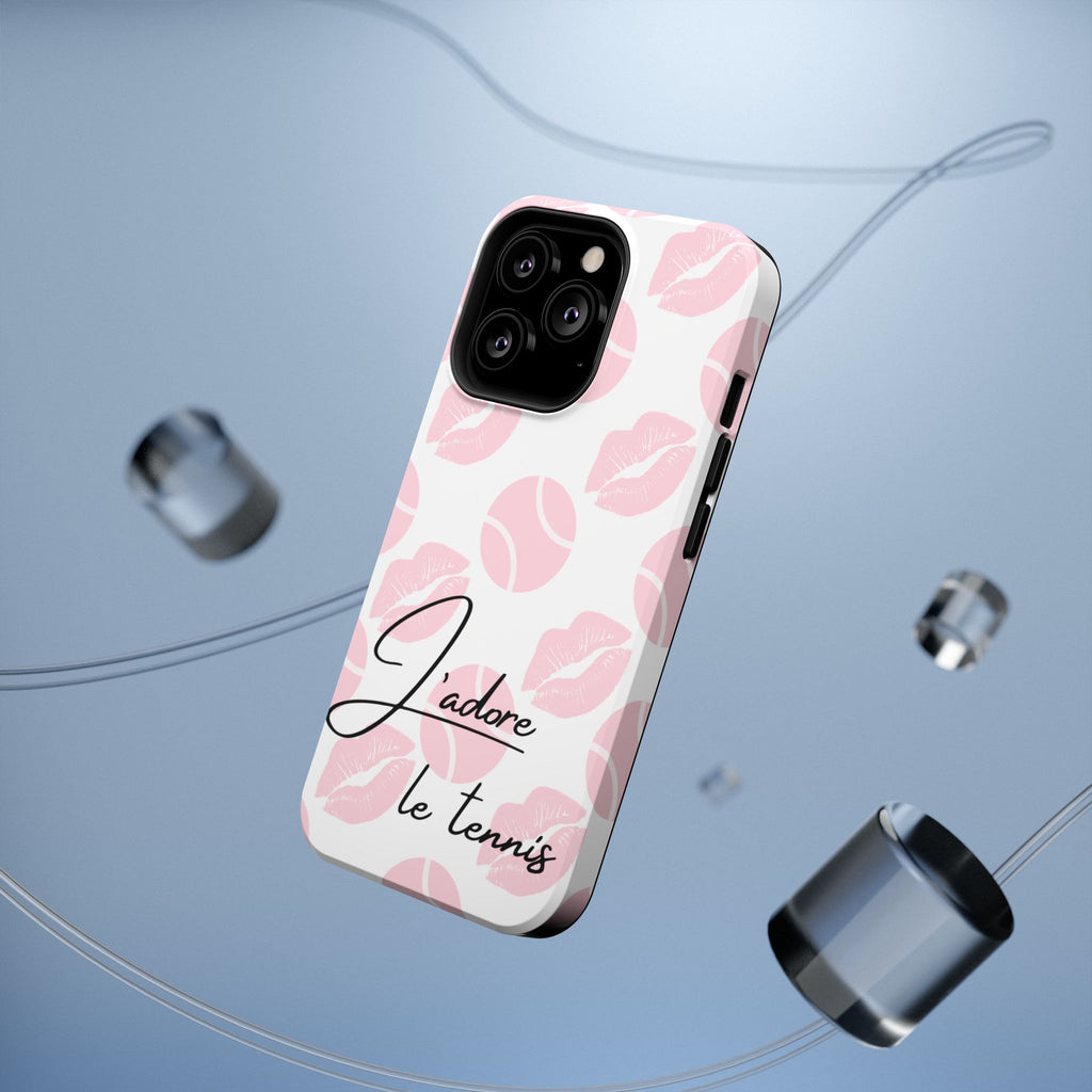 Impact-Resistant Phone Case - 'J'adore le tennis', pink tennis balls/lips