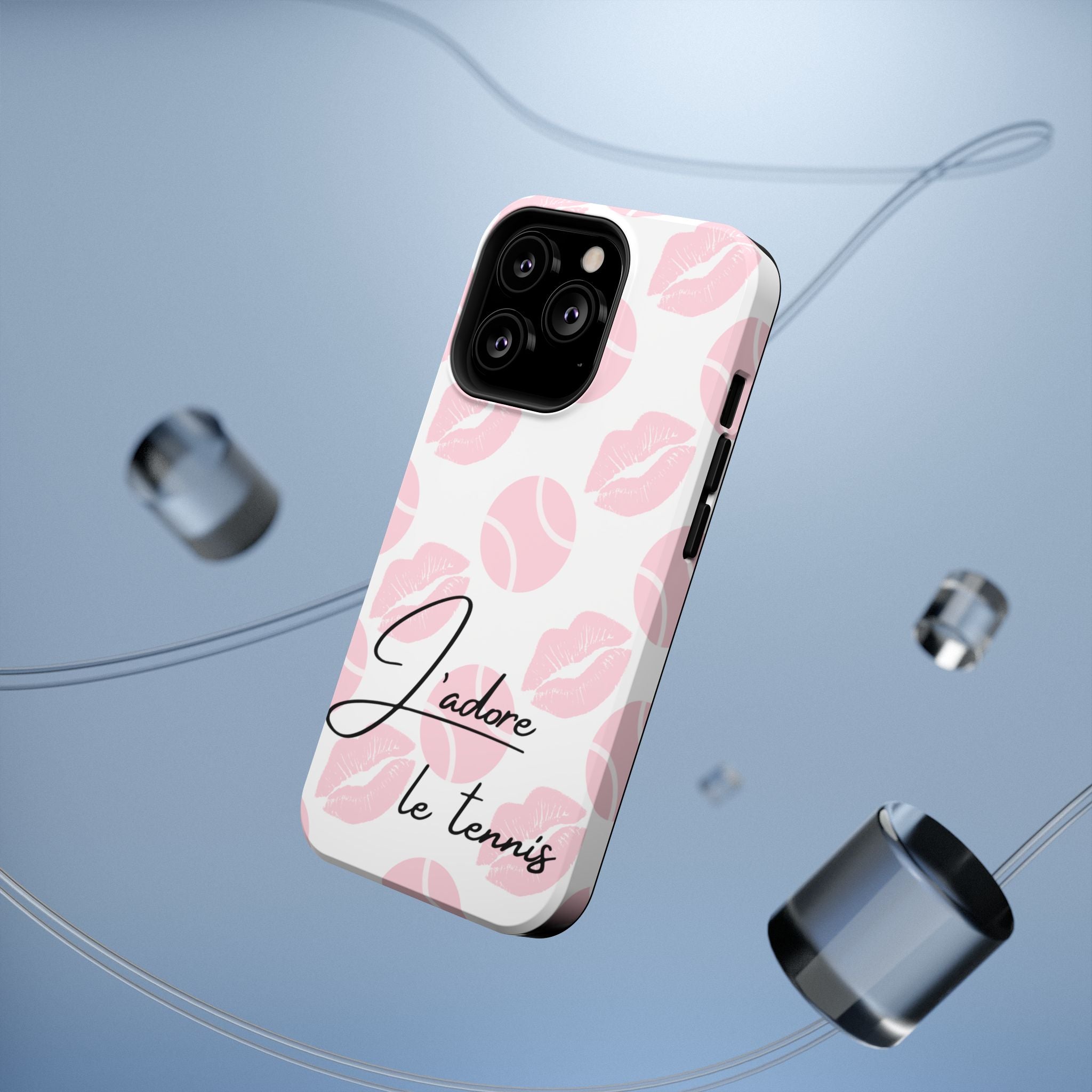 Impact-Resistant Phone Case - 'J'adore le tennis', pink tennis balls/lips